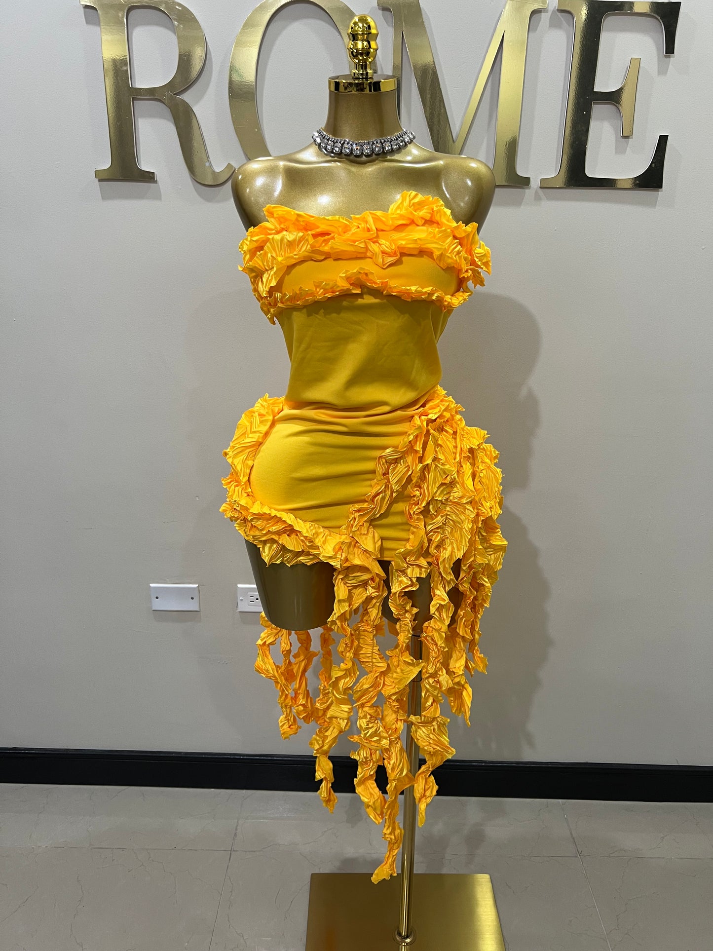 Kate Rouched Mini Dress (Yellow)