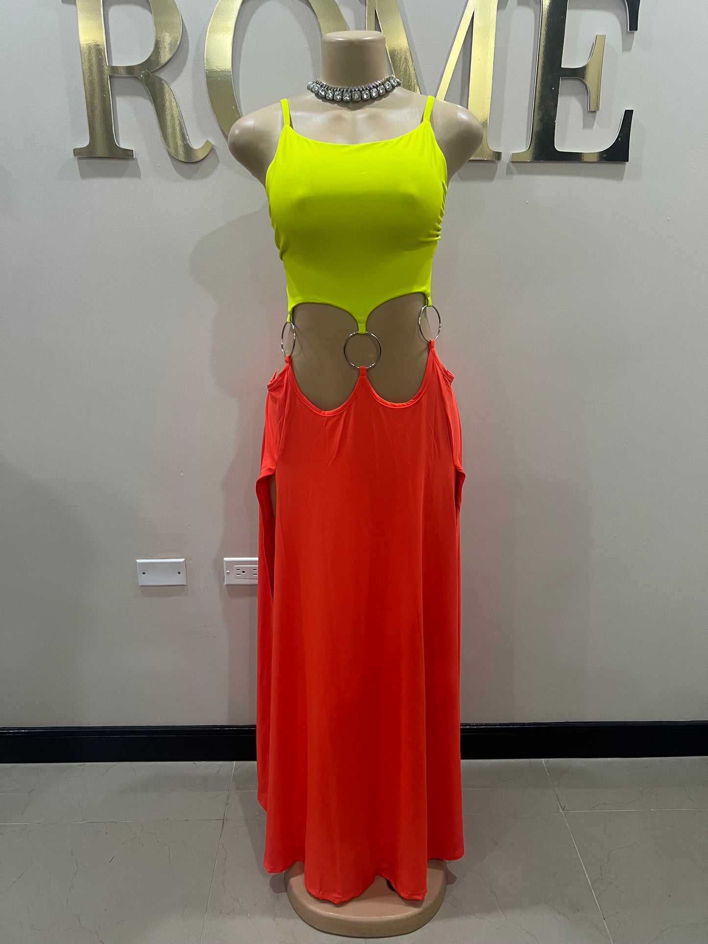 Risa Rings High Splits Dress (Orange)