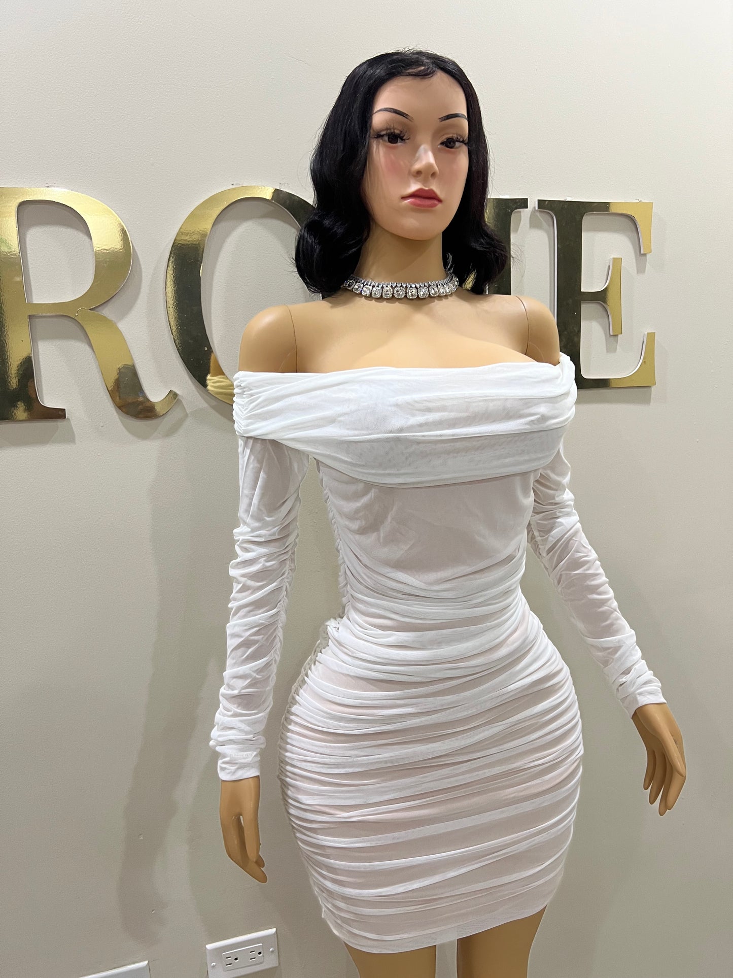 Porsha Long Sleeve Dress (White)