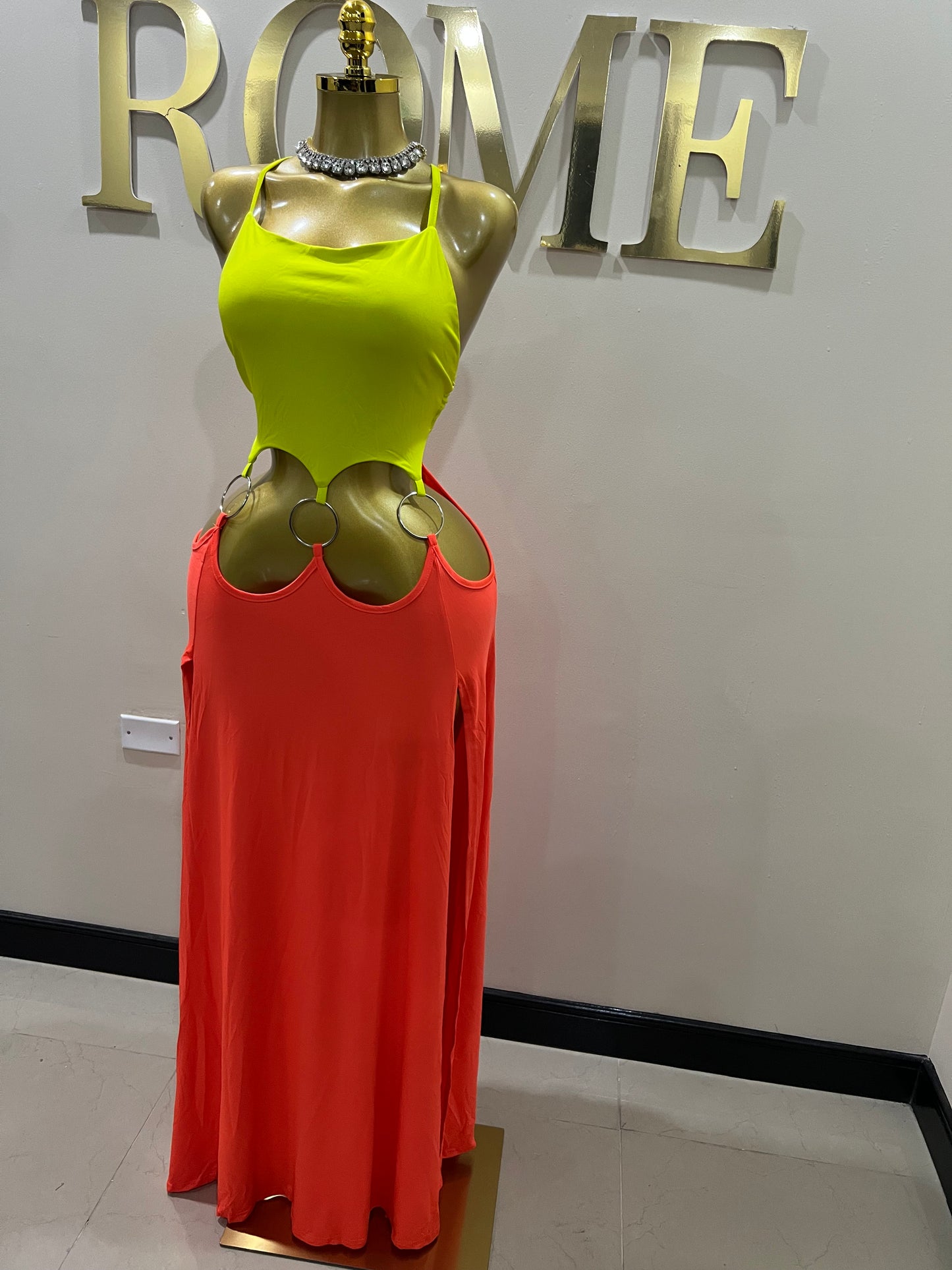 Risa Rings High Splits Dress (Orange)