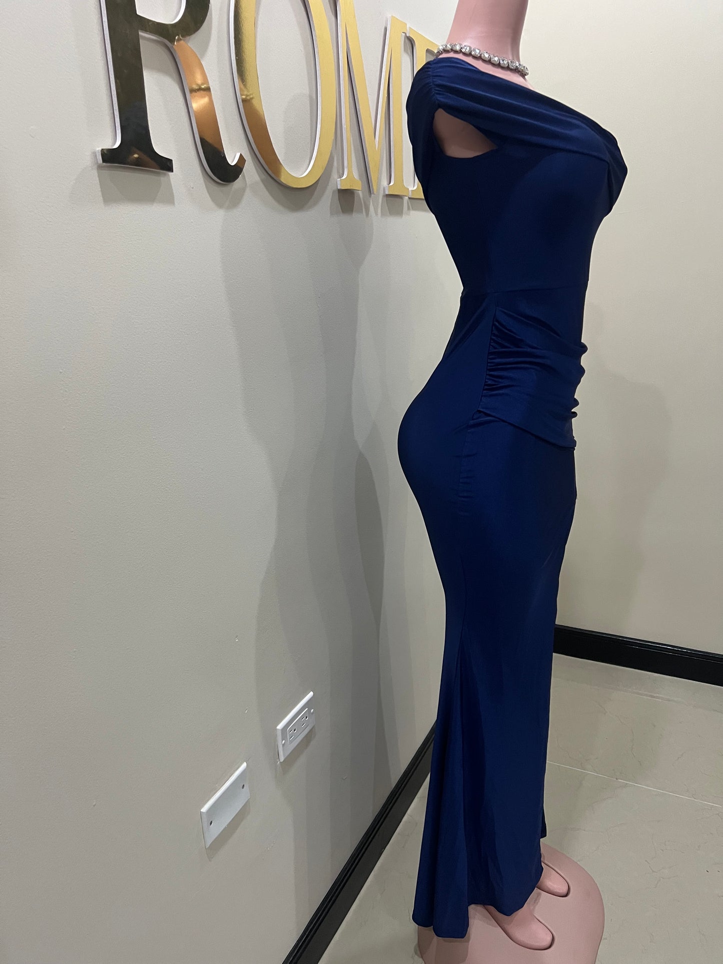 Kerry One Shoulder Dress (Navy Blue)