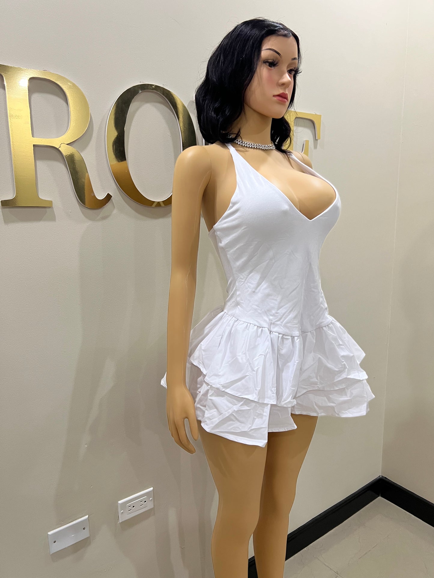 Dora Ruffle Super Mini Dress (White)