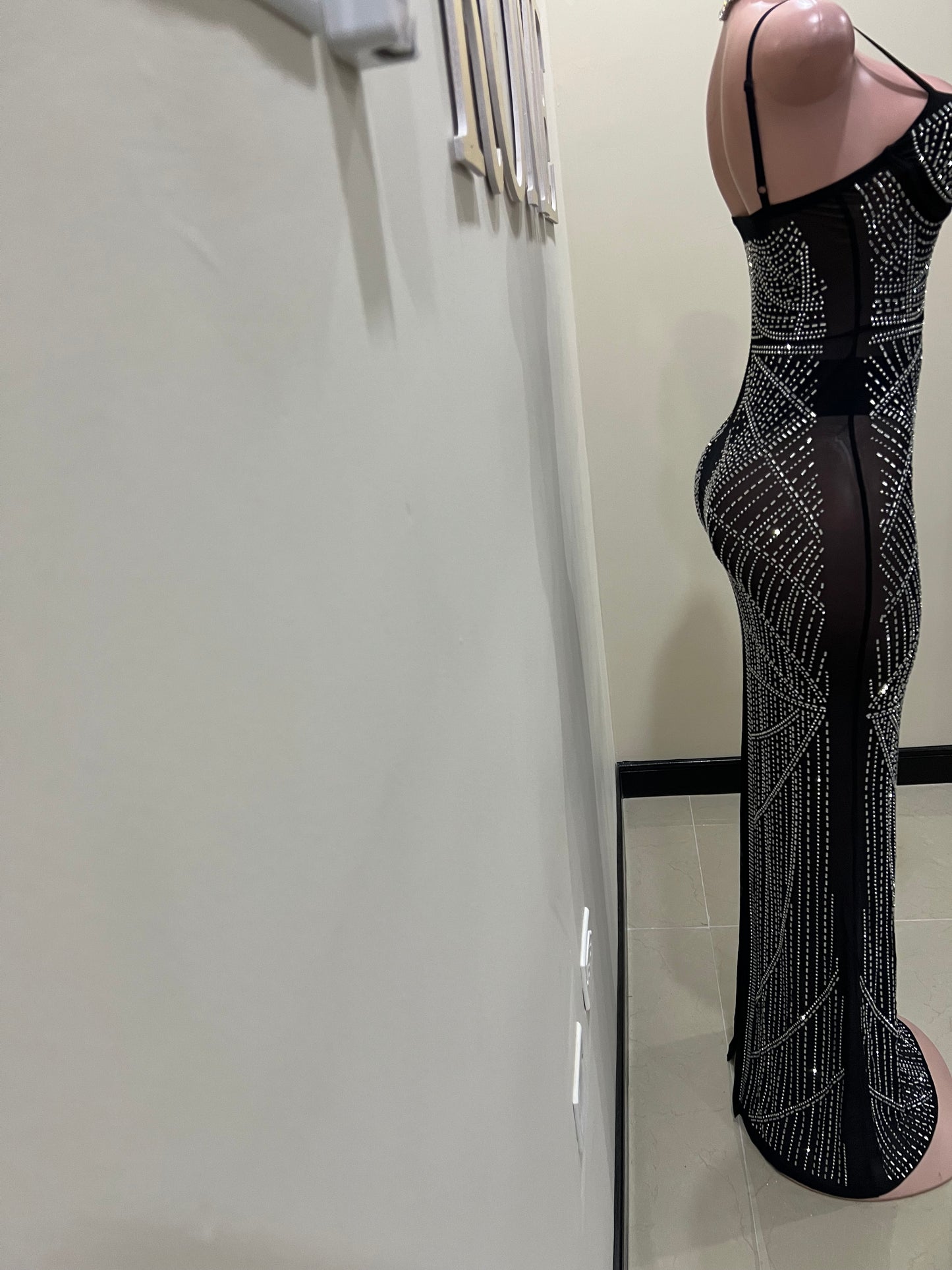 Hannah Crystal Mesh Dress (Black)