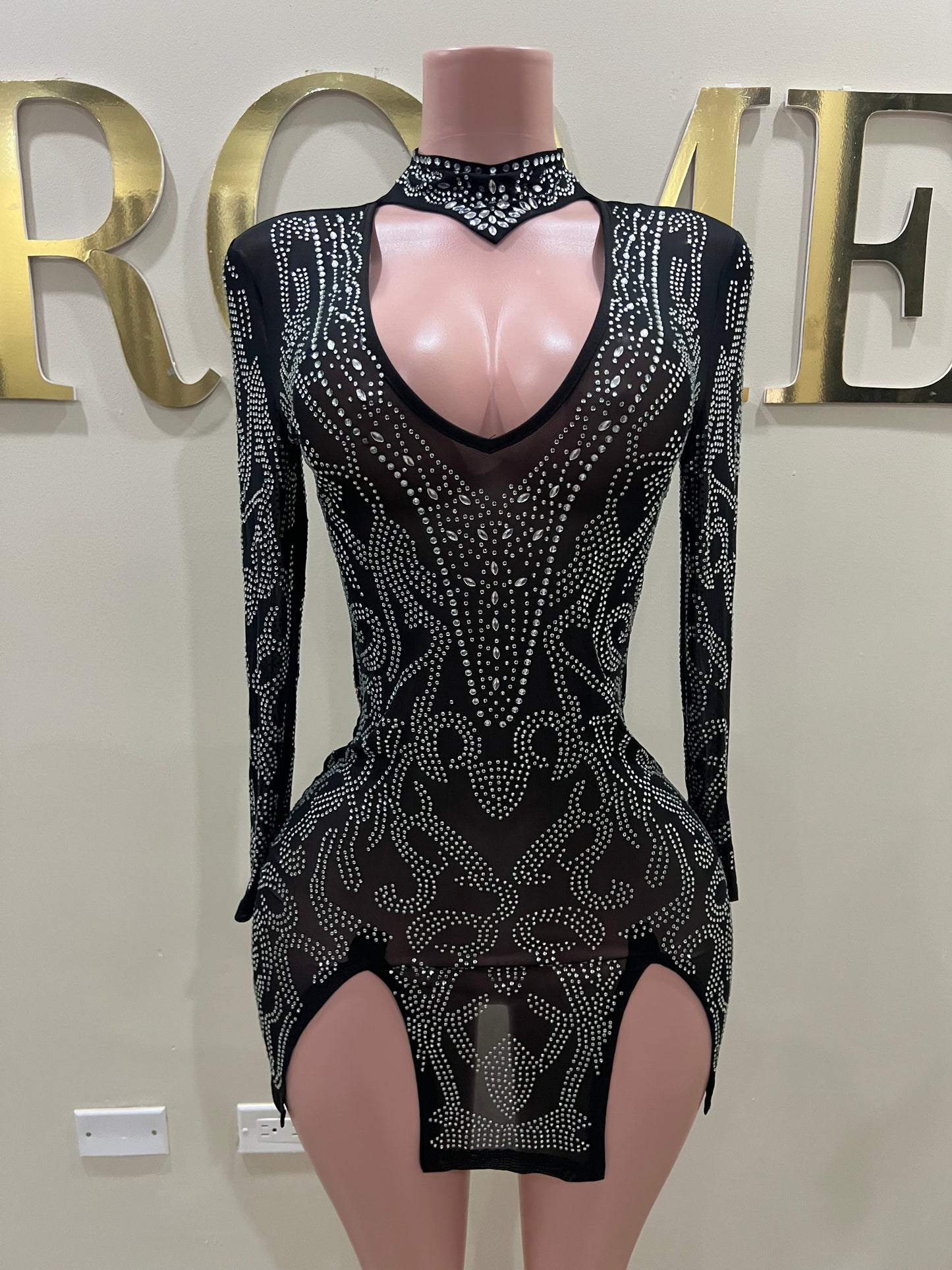 London Crystal Mesh Dress (Black)