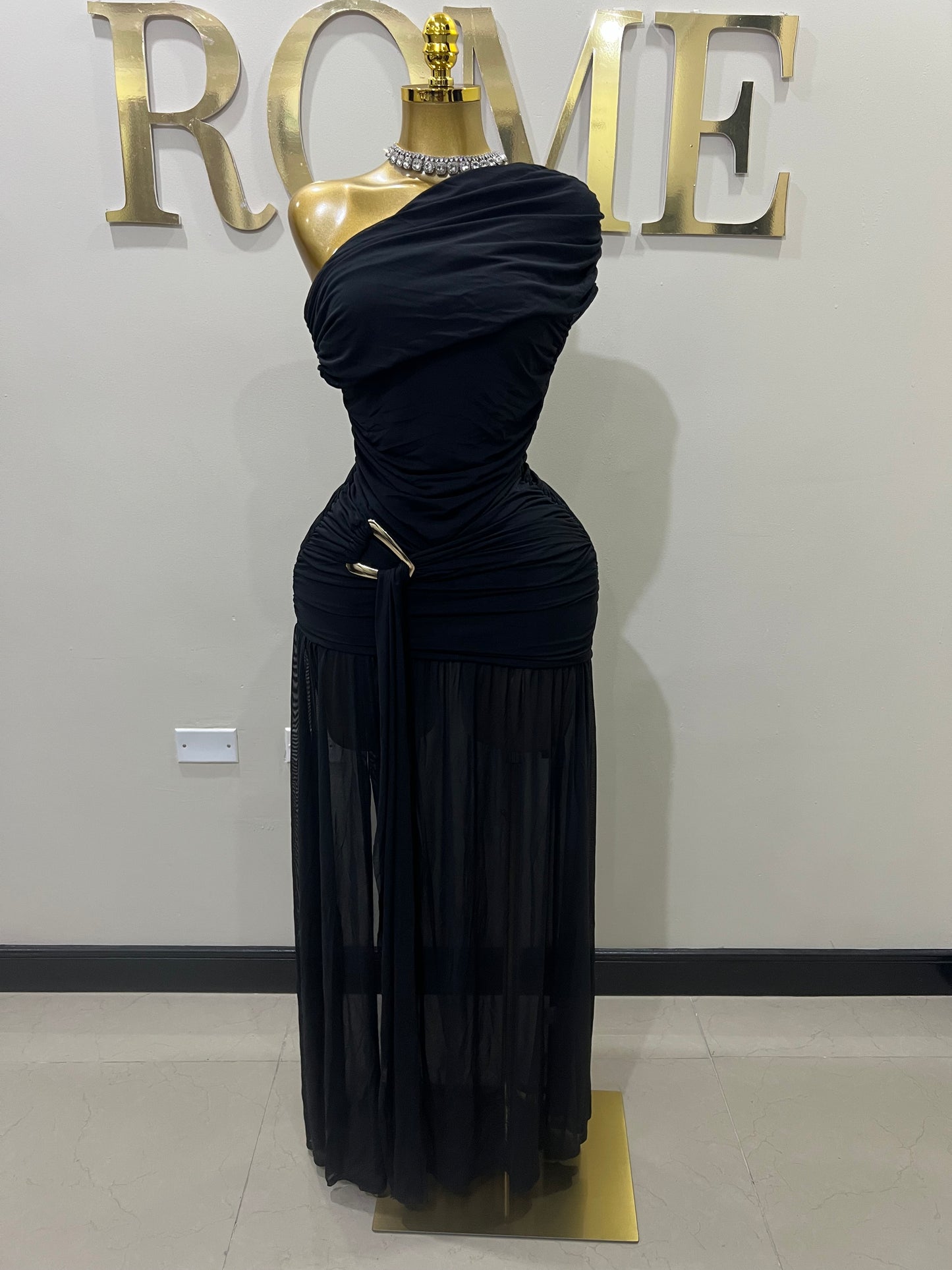 Nara Michelle Angle Mesh Split Dress (Black)