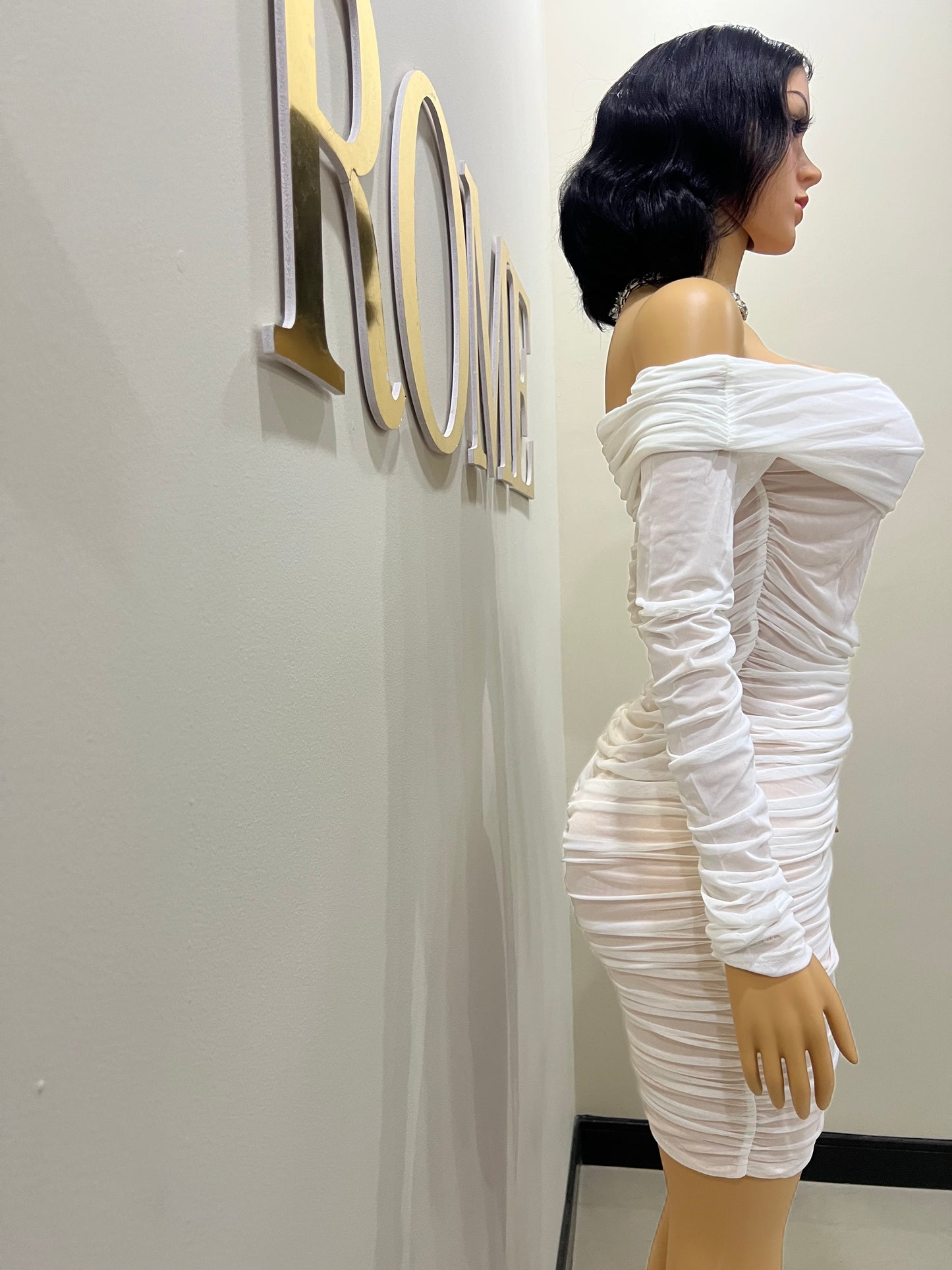 Porsha Long Sleeve Dress (White)