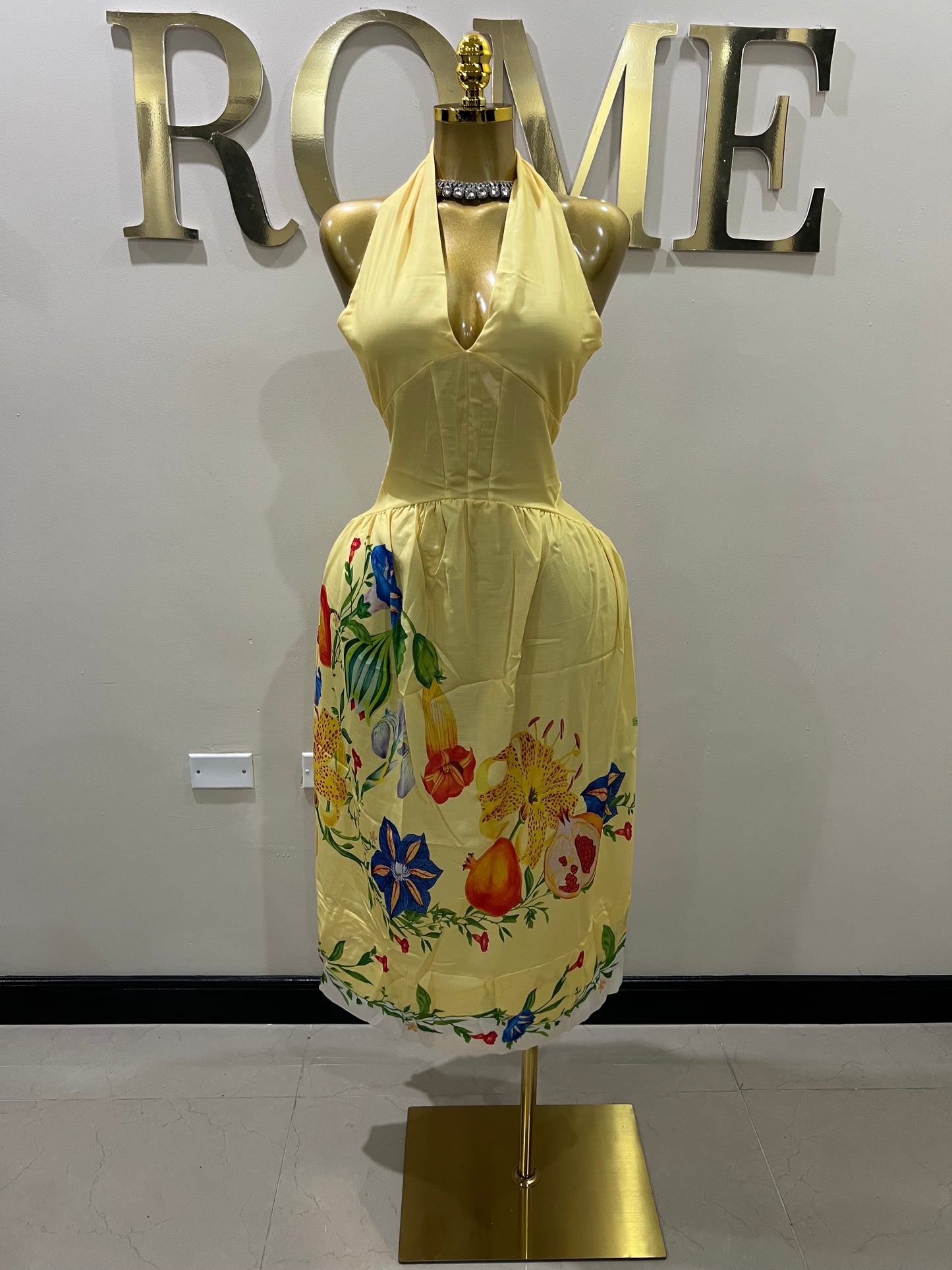 Kim Garden Halter Diana Dress (Yellow)