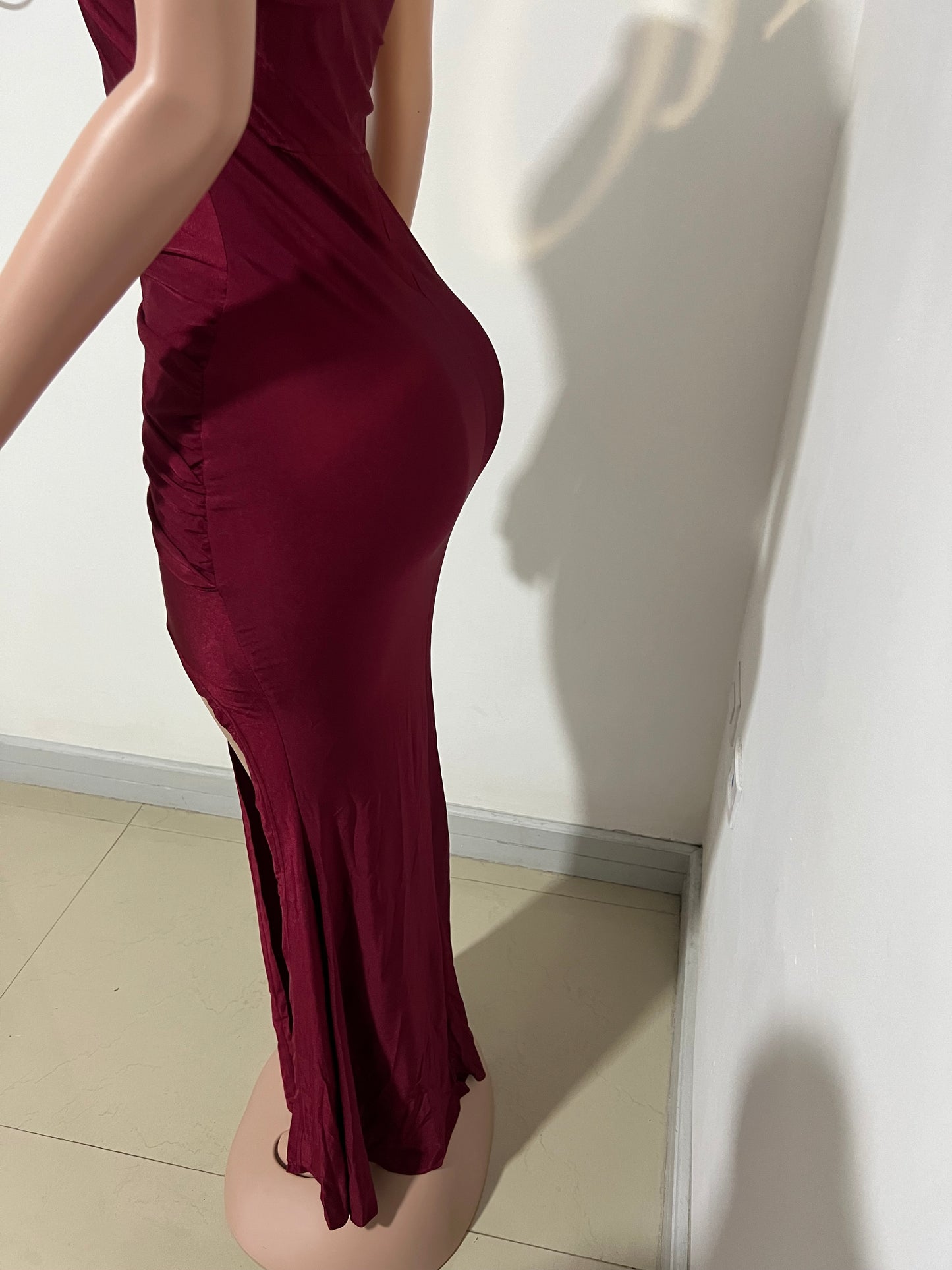 Kerry One Shoulder Dress 2 (Deep Burgundy)