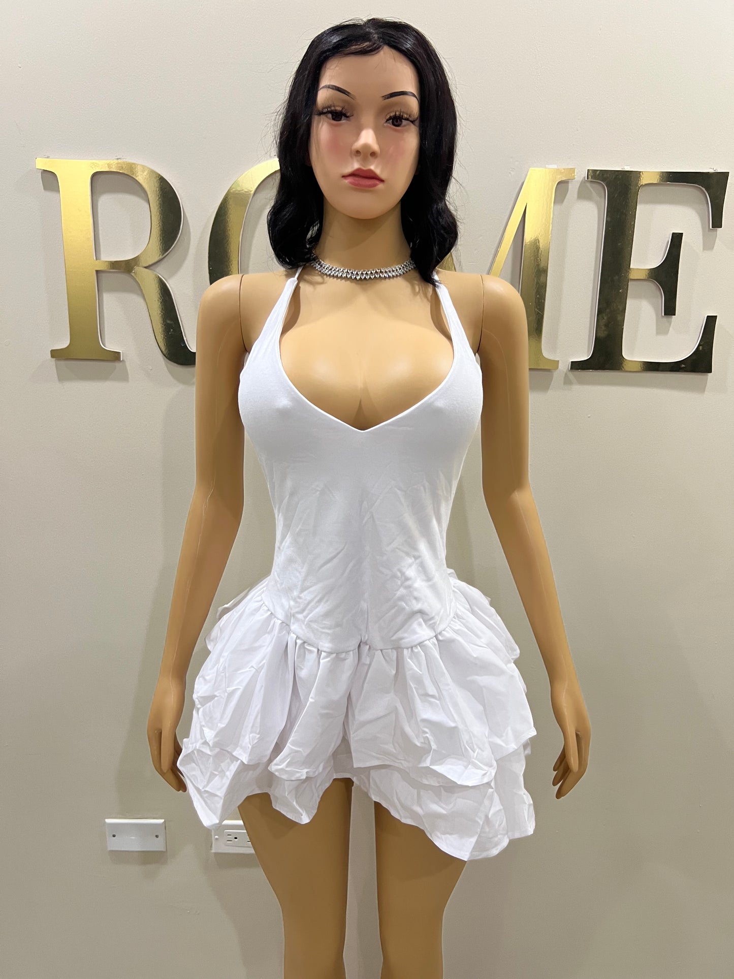 Dora Ruffle Super Mini Dress (White)
