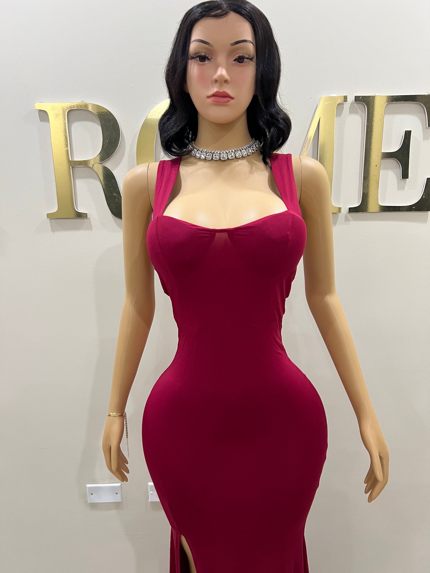 Kerry Ann Train Dress (Burgundy)