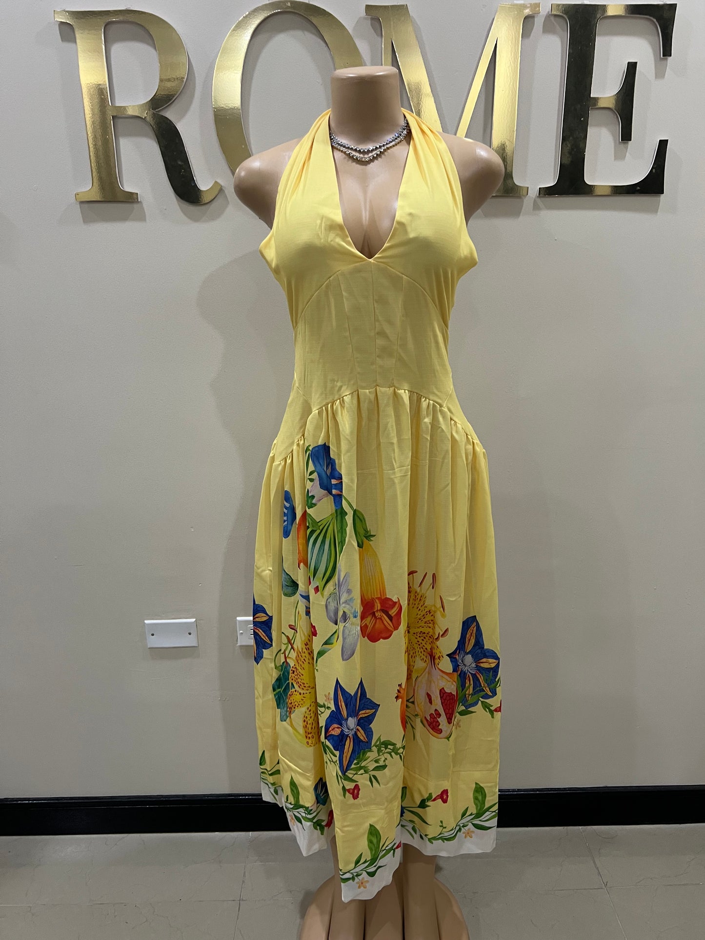 Kim Garden Halter Diana Dress (Yellow)