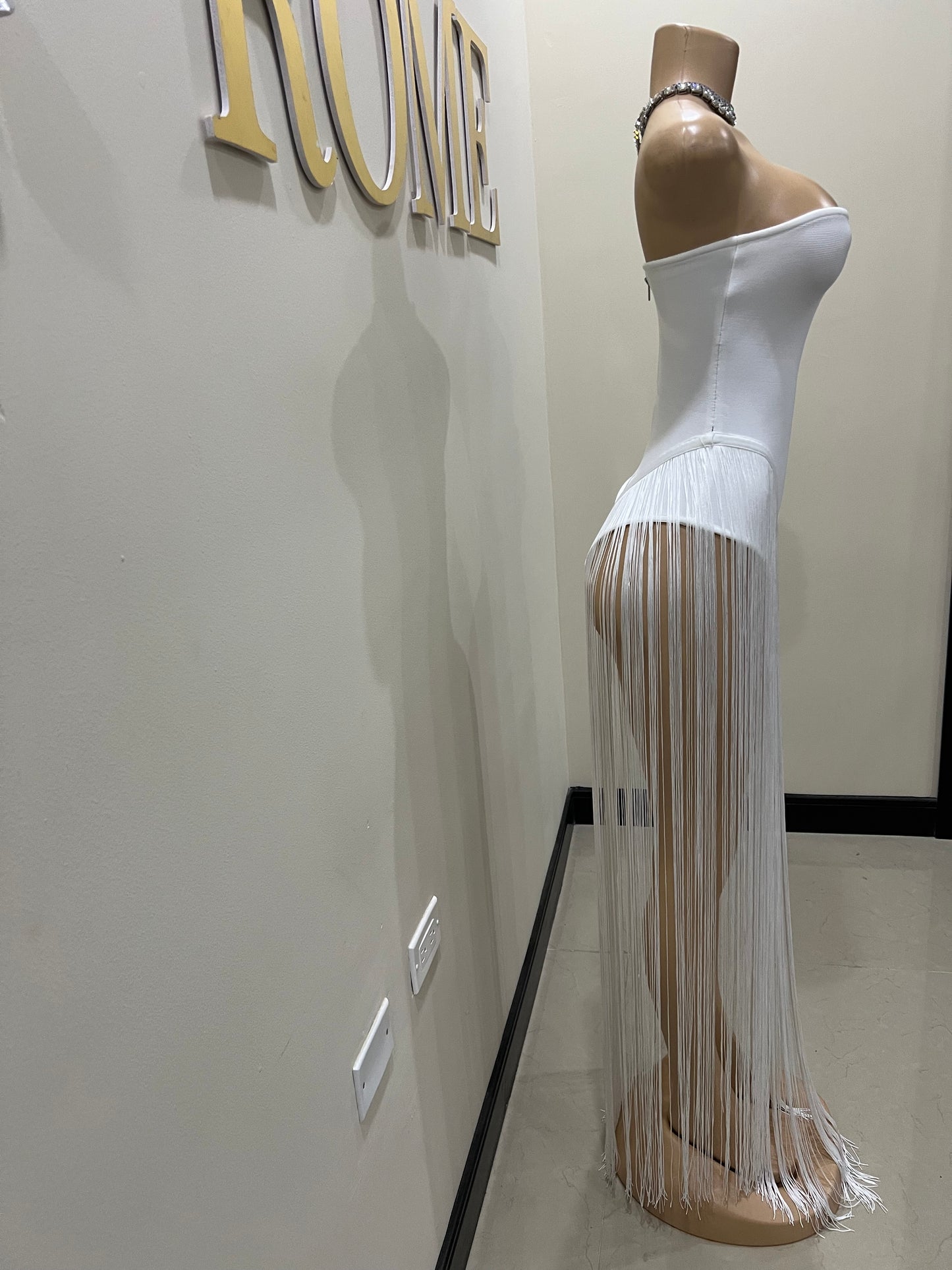 Simone Fringe Bandage Bodysuit (White)