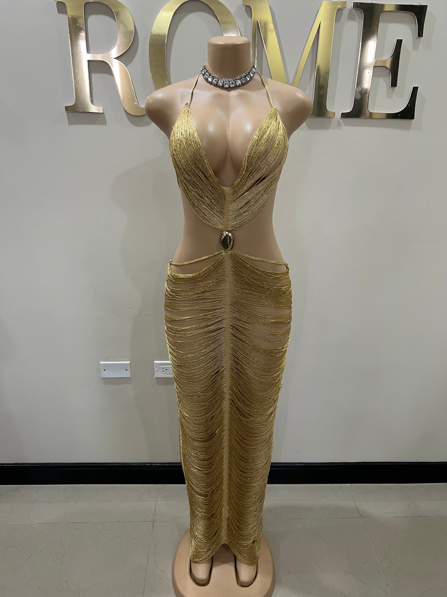 Tamale Fringe String Dress (Gold)