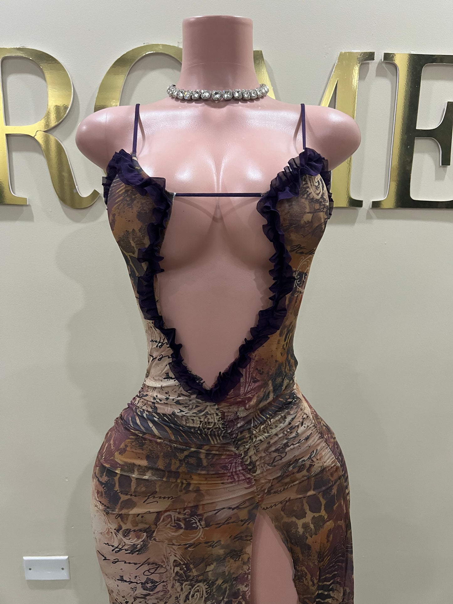 Mila Vibe Sheer Dress (Brown multi-colored)