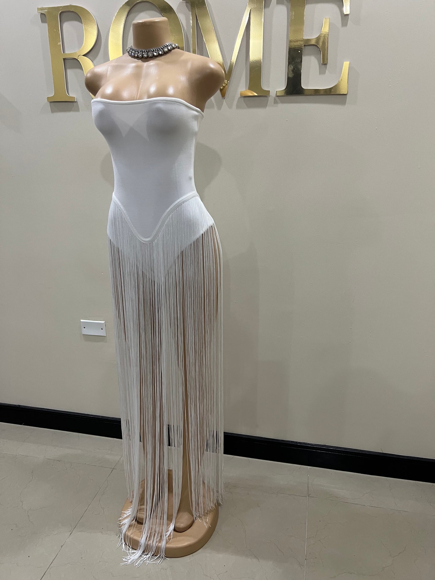 Simone Fringe Bandage Bodysuit (White)