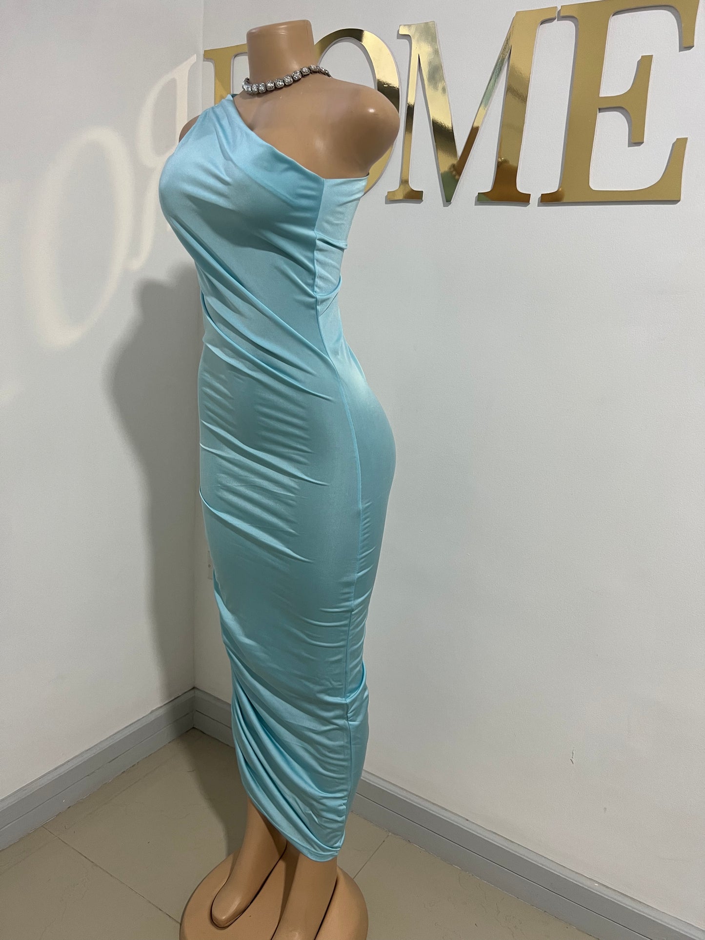 Porsha One Shoulder Dress (Light - Blue)