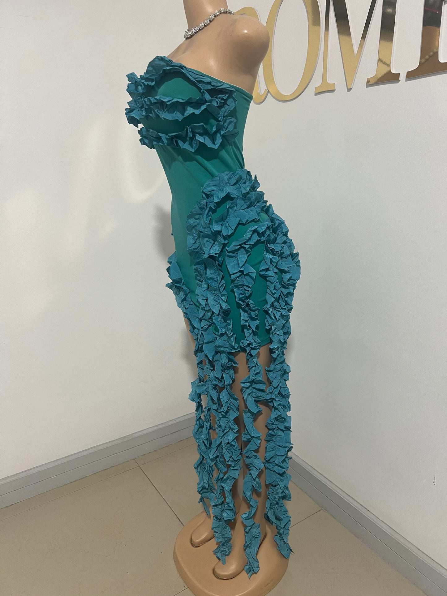 Kate Rouched Mini Dress (Teal Blue)