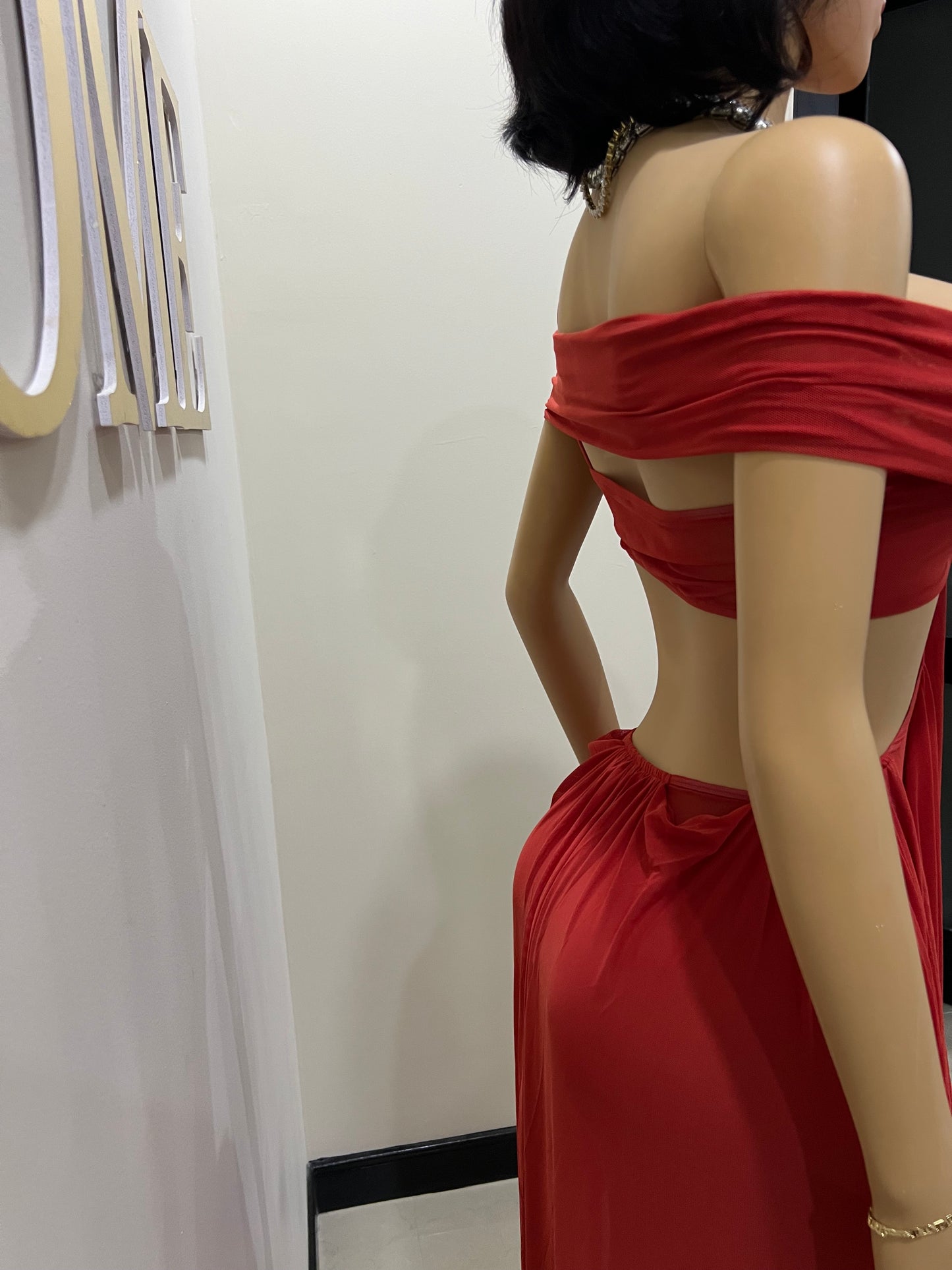 Ruby Mesh Dress (Brick Red)