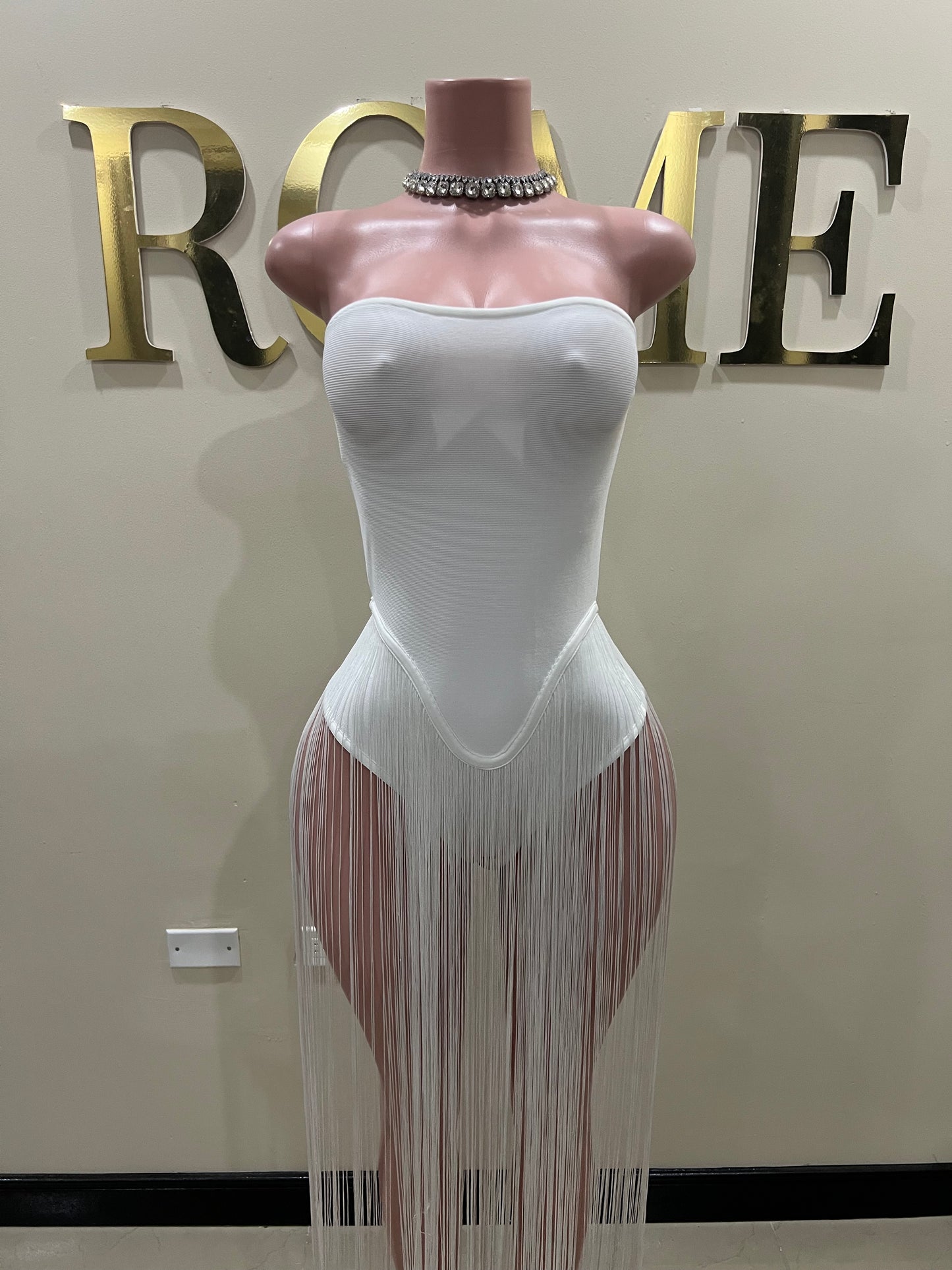 Simone Fringe Bandage Bodysuit (White)