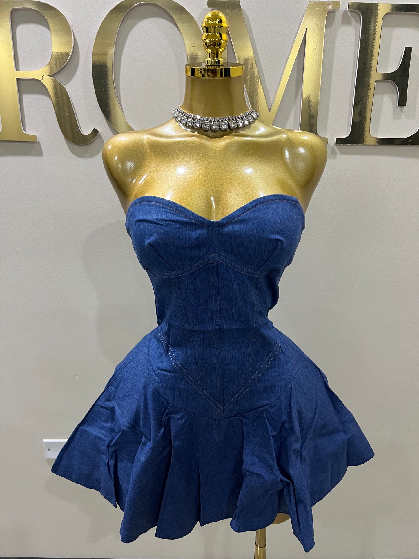 Denim Sweatheart Dress (Blue)