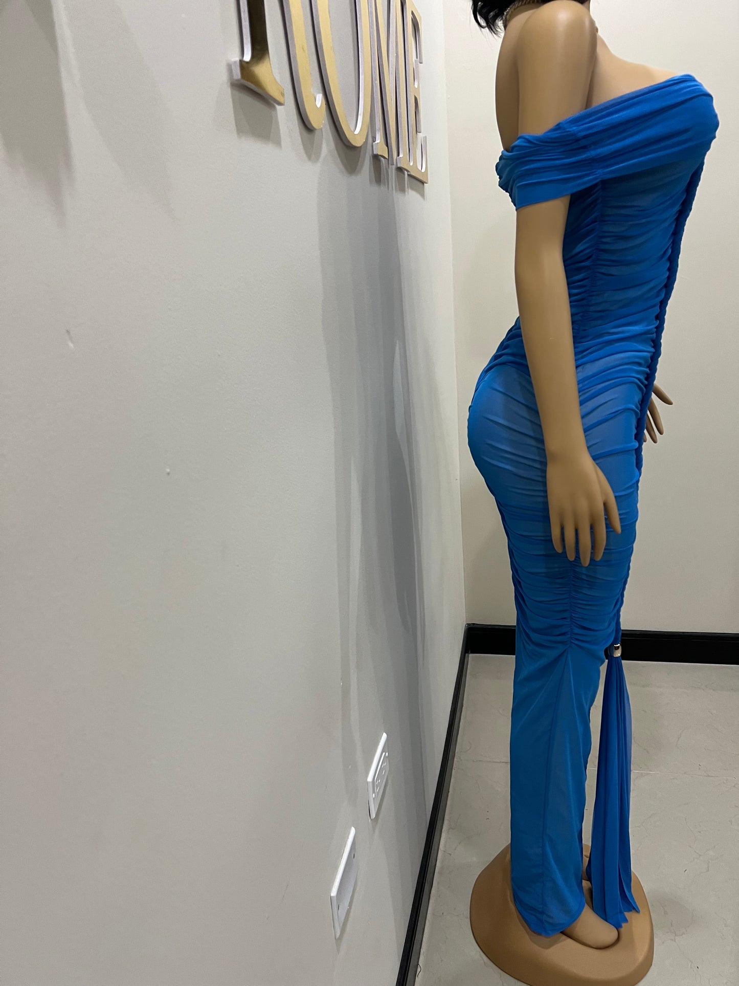 Sophie Off Shoulder Braided Dress (Blue)