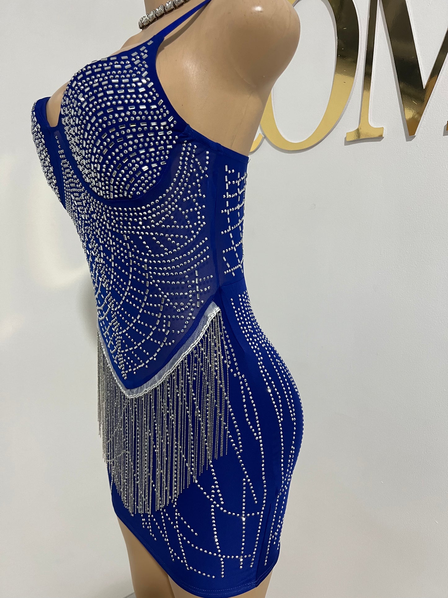 Gianna Fringe Crystal Dress (Blue)