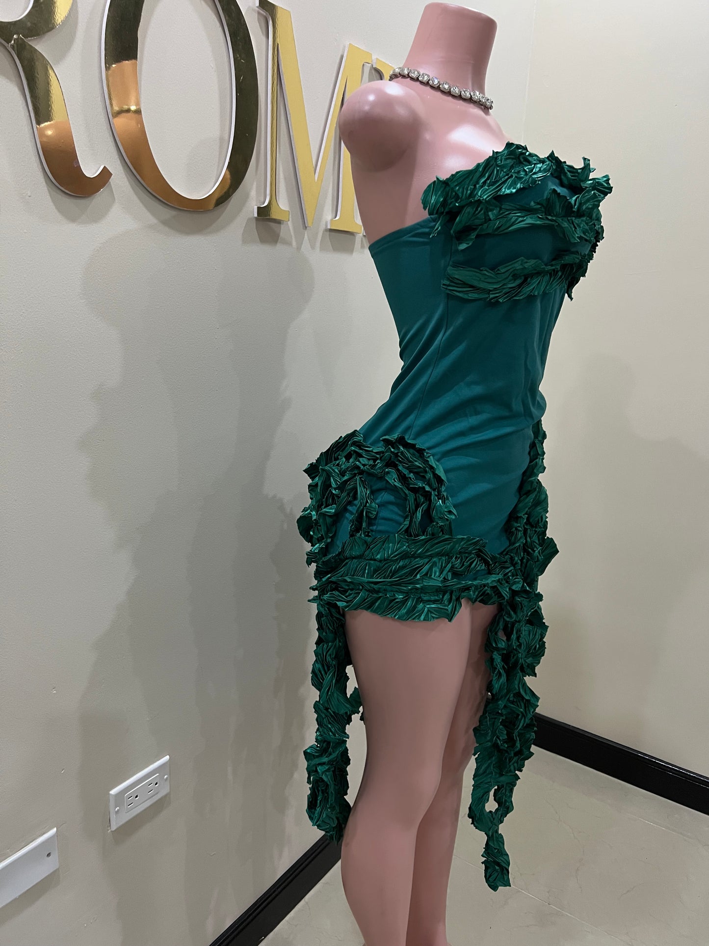 Kate Rouched Mini Dress (Green)