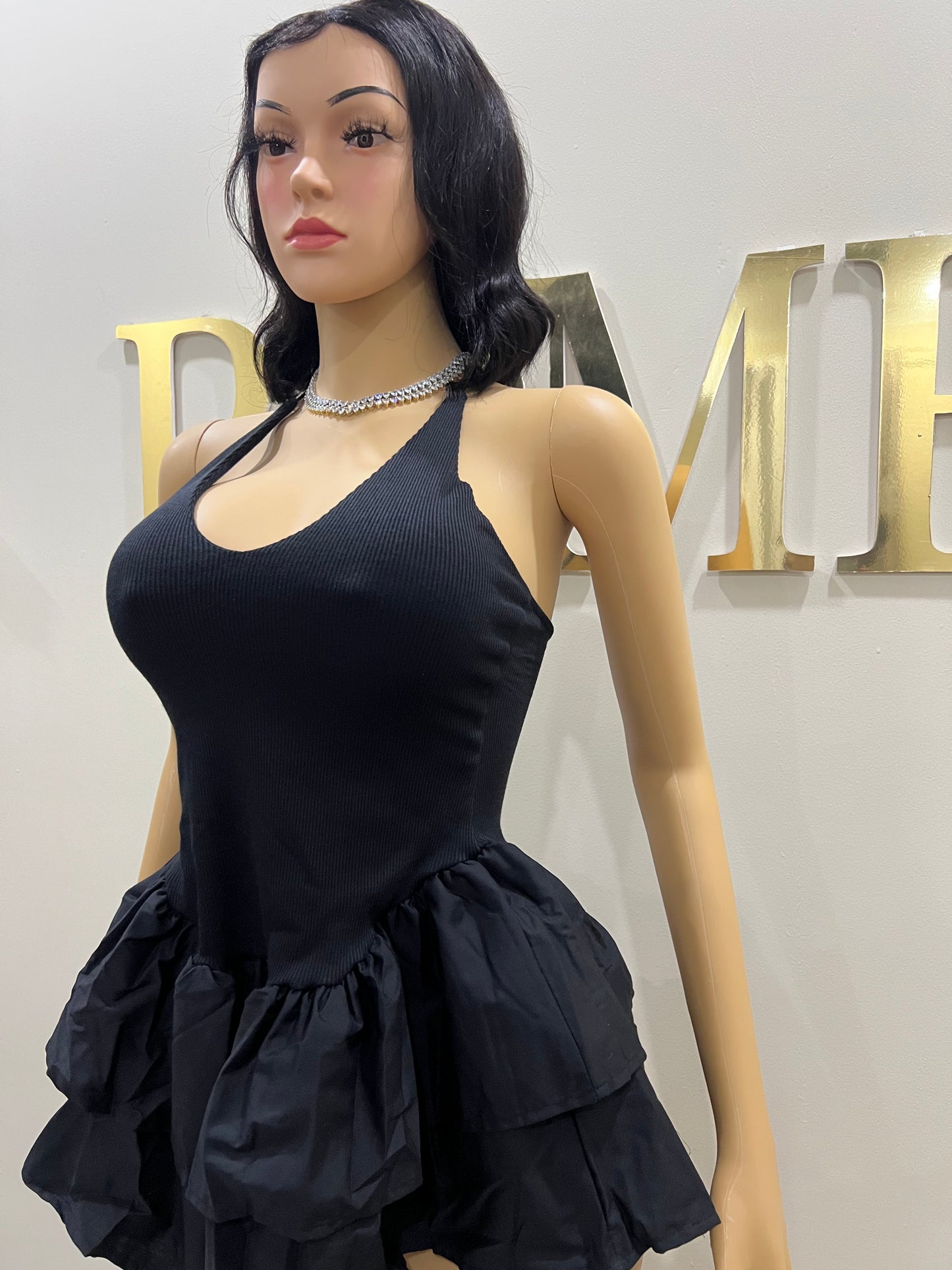 Dora Ruffle Super Mini Dress (Black)