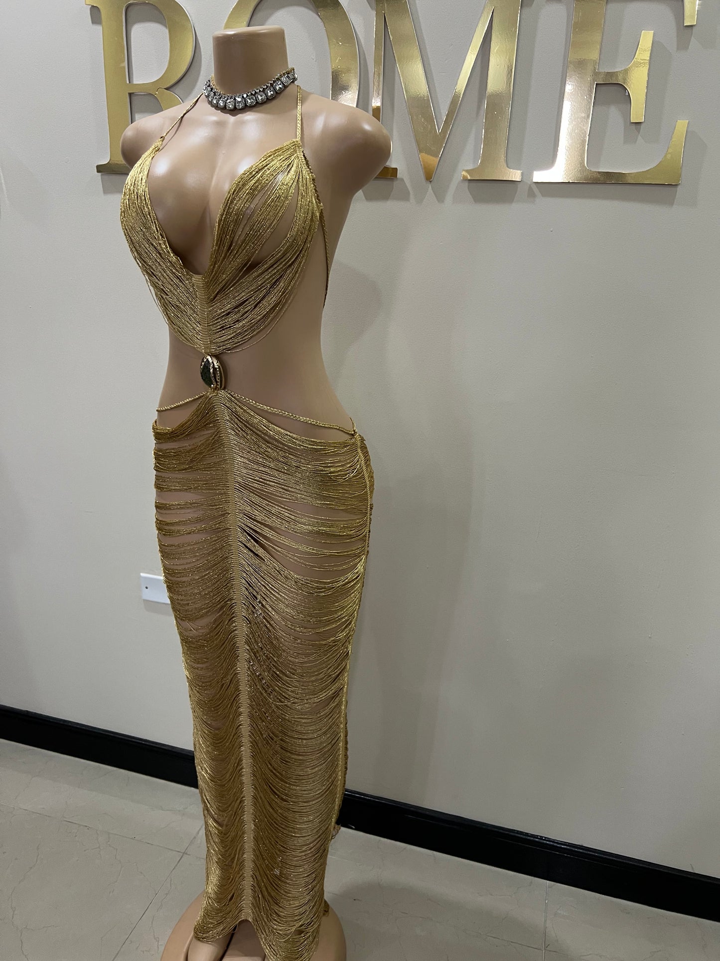 Tamale Fringe String Dress (Gold)