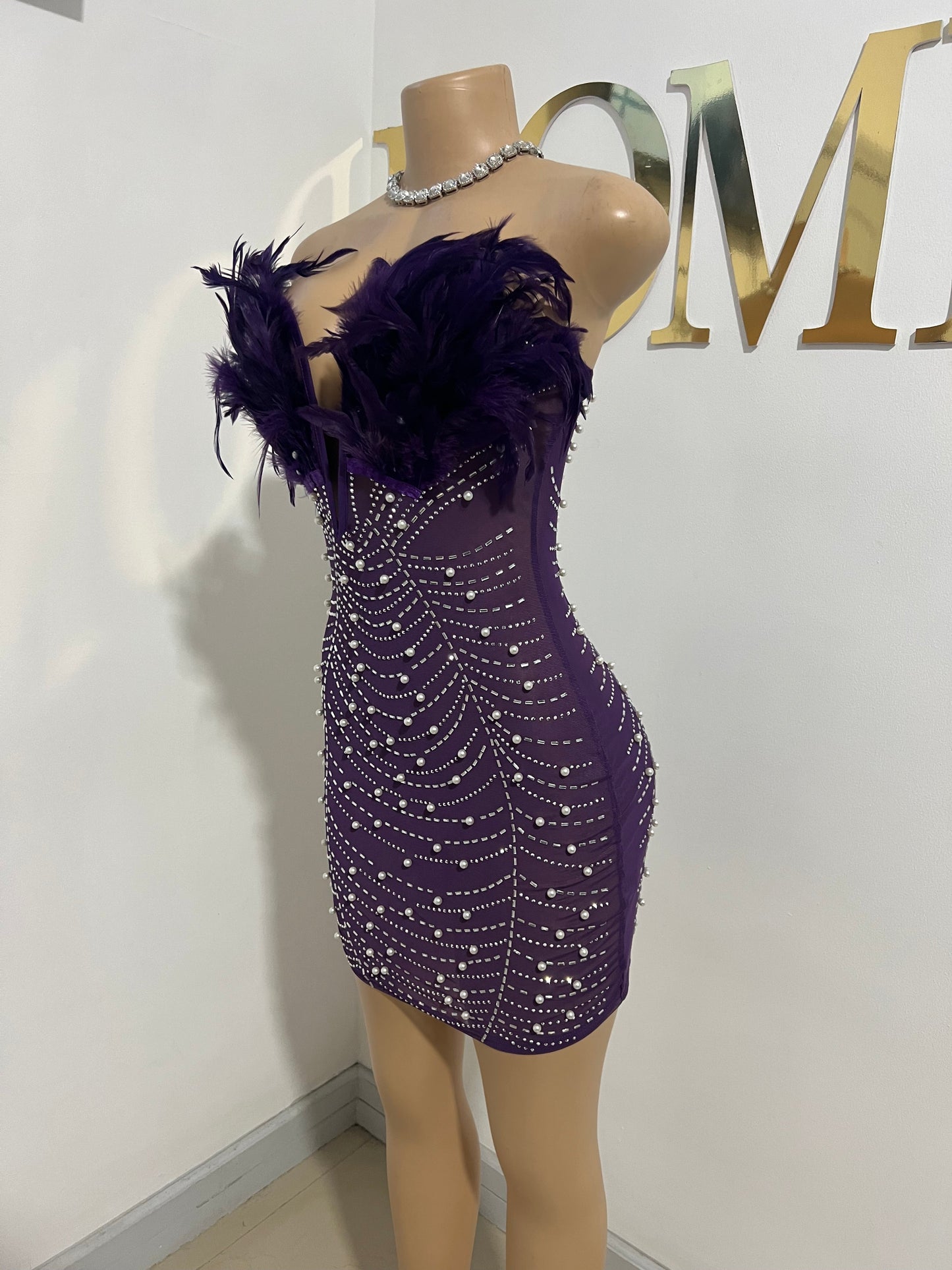 Elle Feather Crystal Dress (Purple)