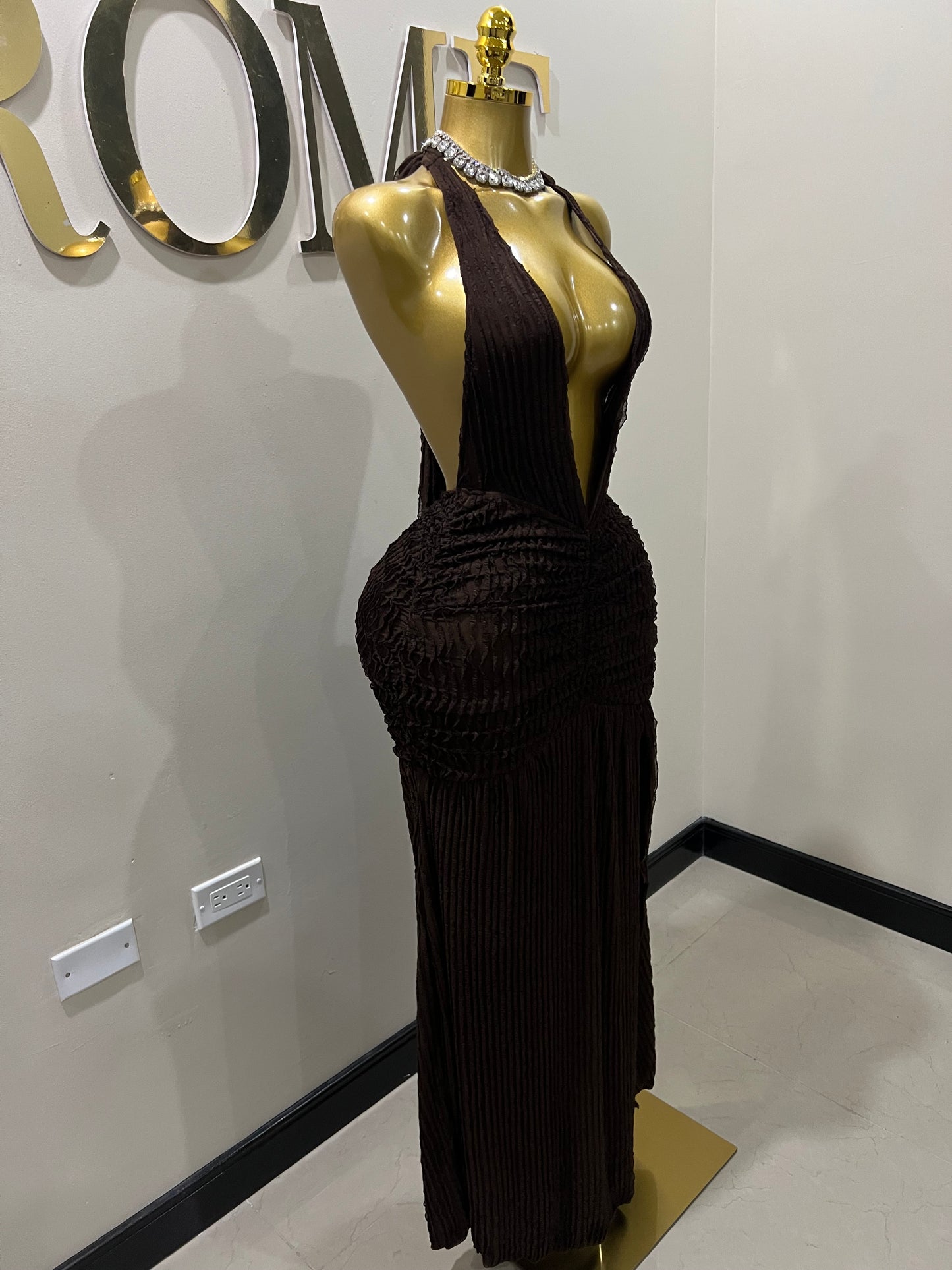 Lily Nara Halter Dress (Dark Brown)