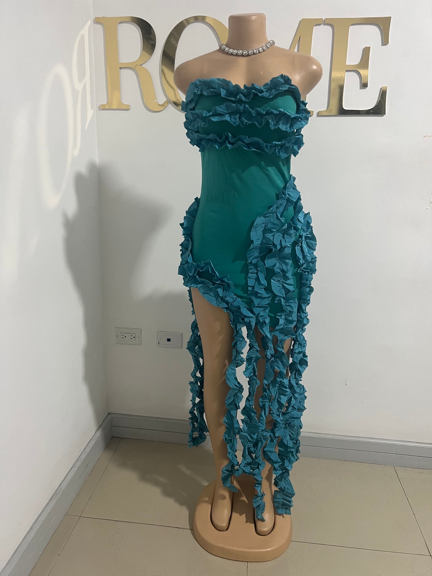 Kate Rouched Mini Dress (Teal Blue)