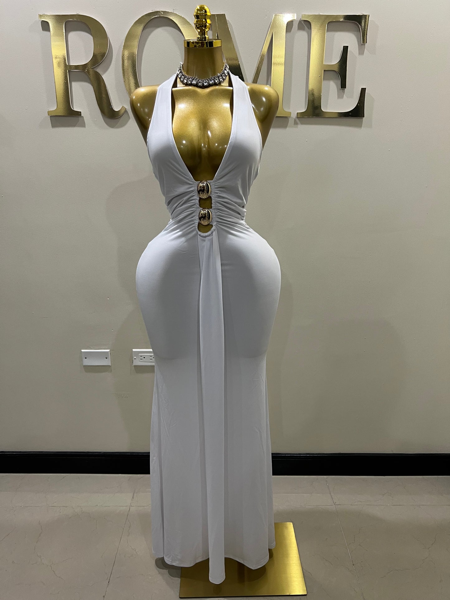 Chinelle Nara Halter Button Dress (White)