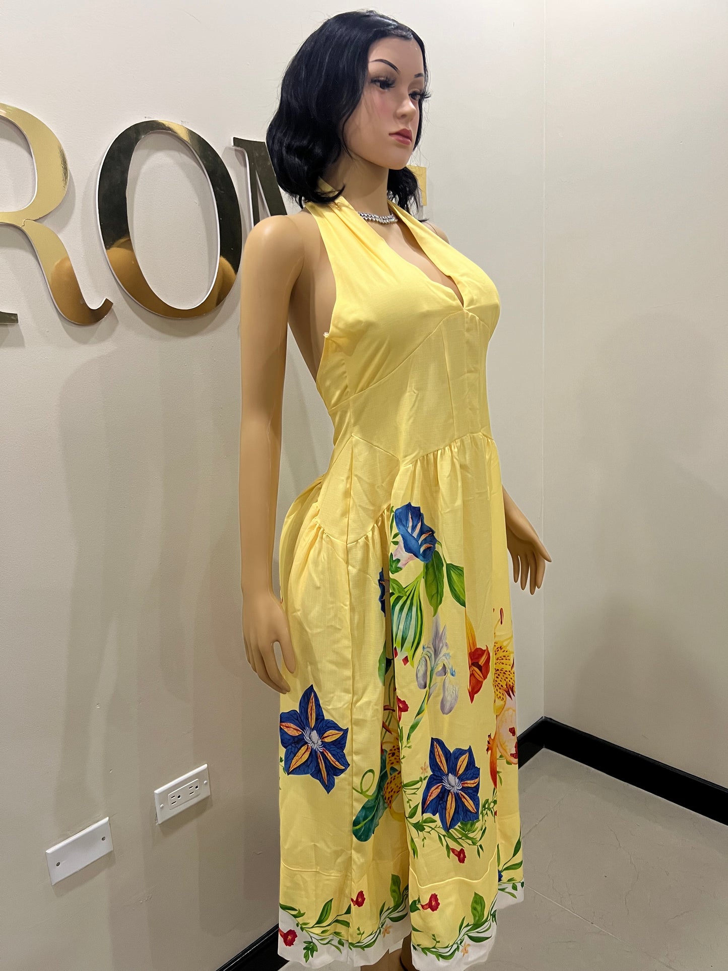 Kim Garden Halter Diana Dress (Yellow)