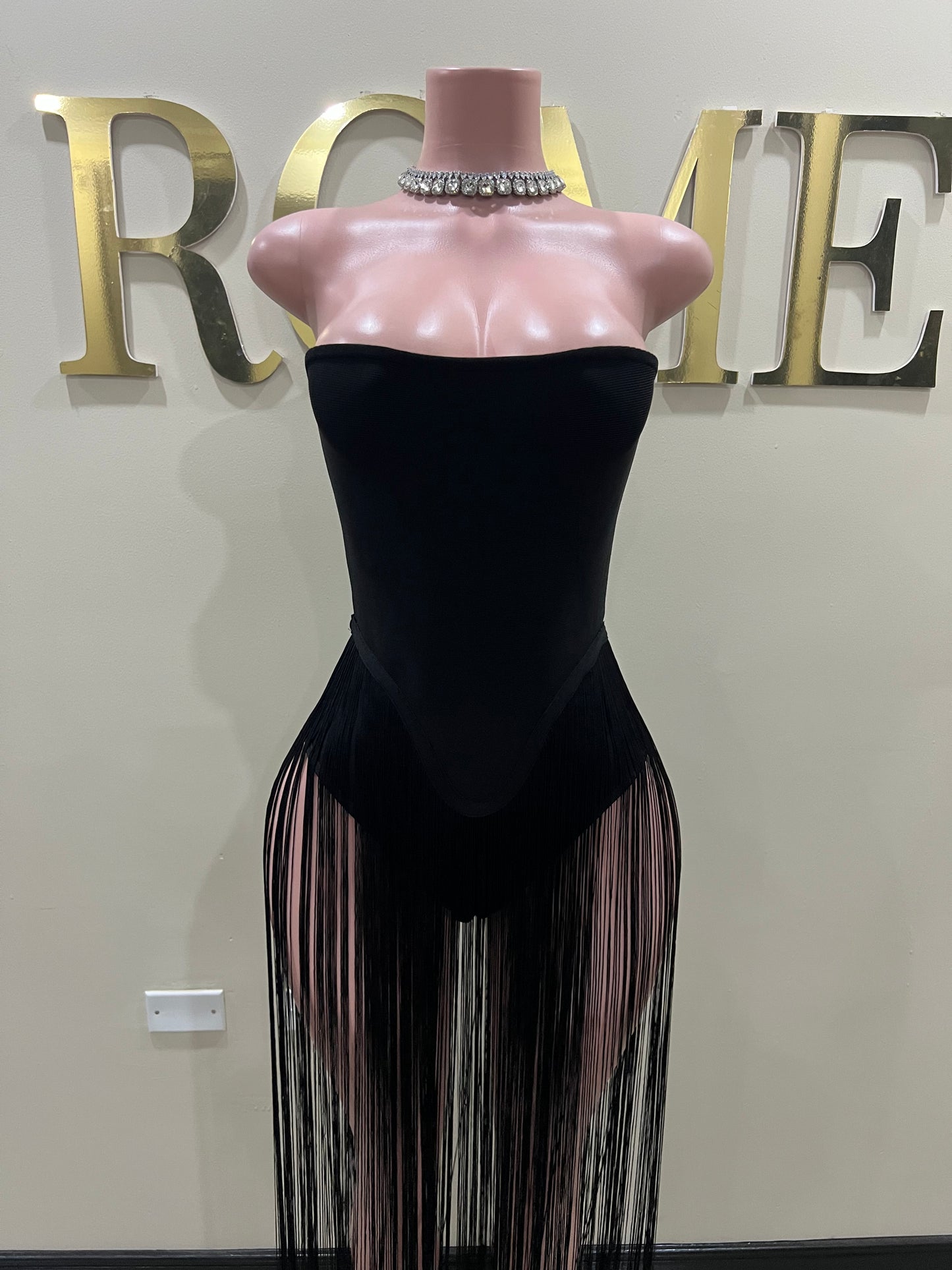 Simone Fringe Bandage Bodysuit (Black)