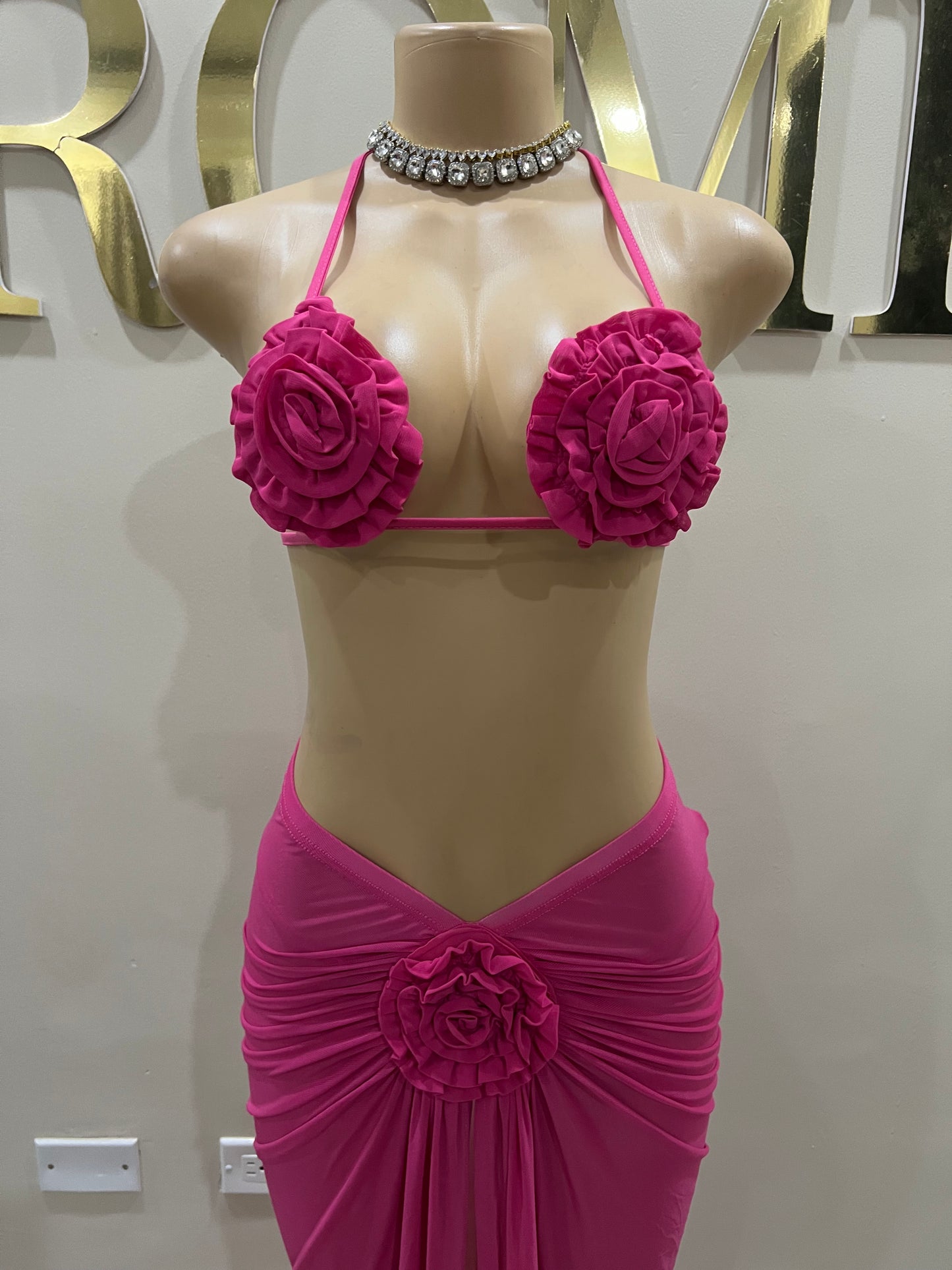 Cassie Flower 3 Pcs Mesh Skirt Set (Pink)