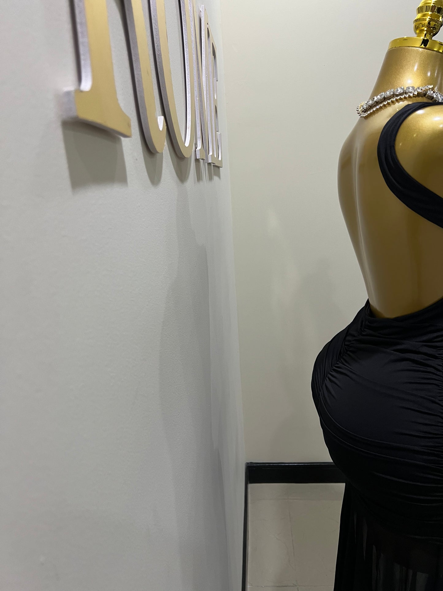 Nara Backless Petal Dress (Black)