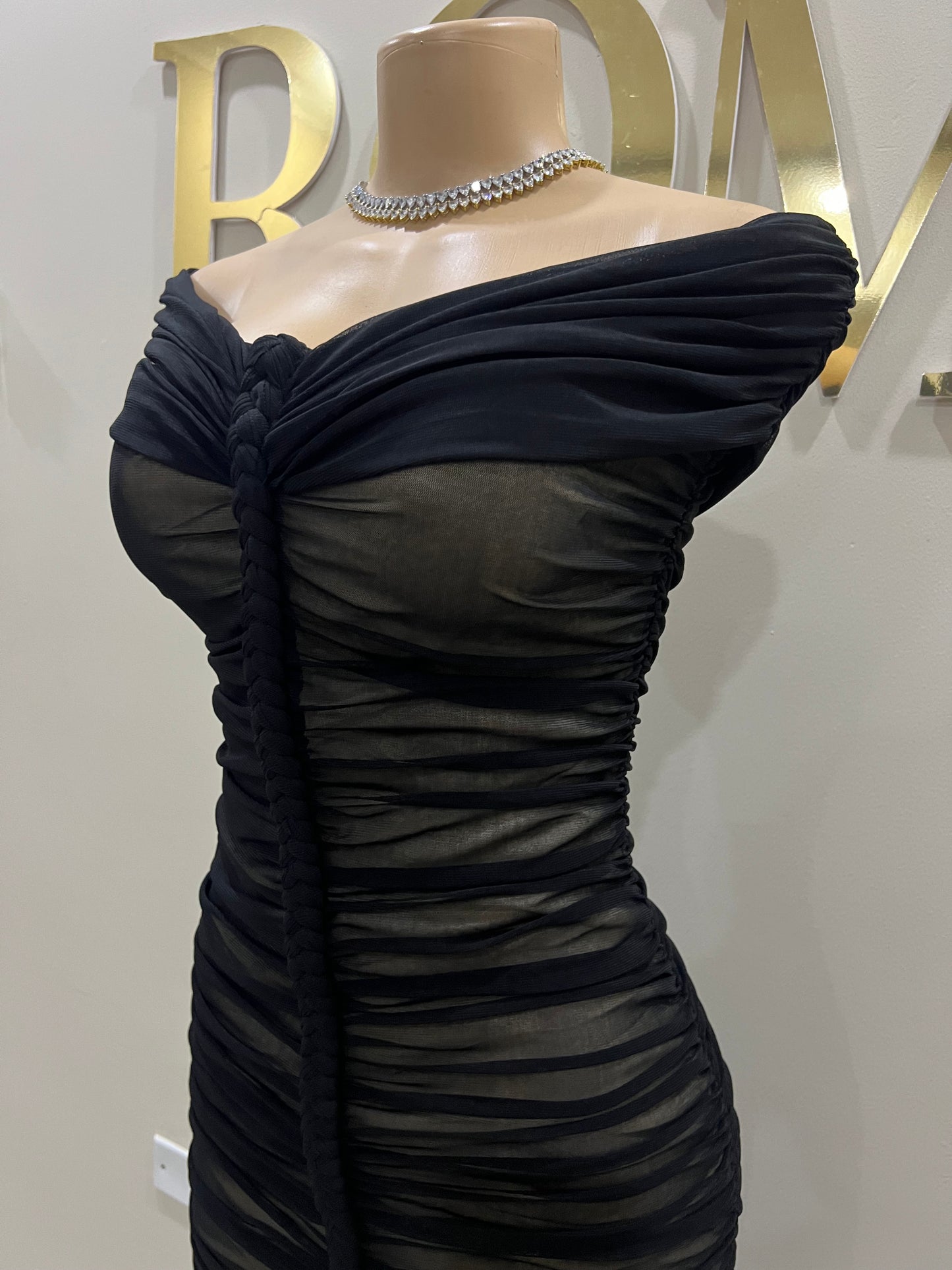 Sophie Off Shoulder Braided Dress (Black)