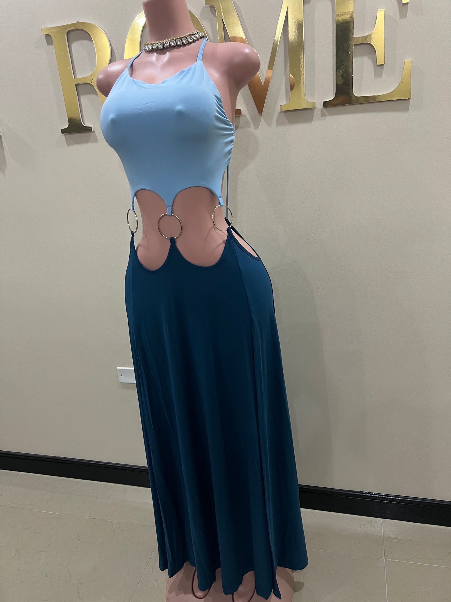 Risa Rings High Spilts Dress (Blue)