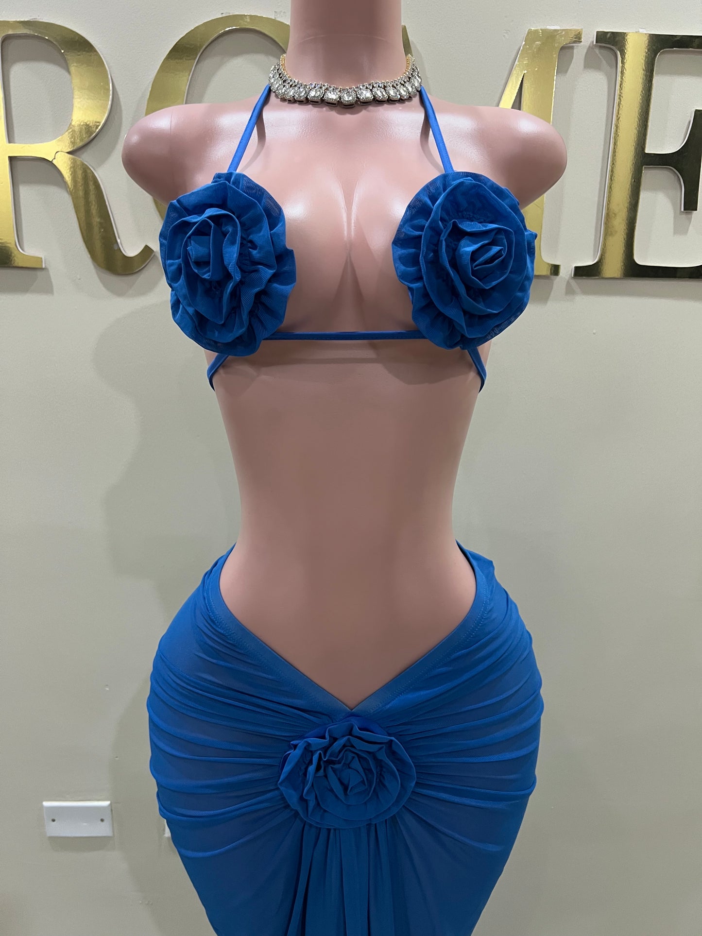 Cassie Flower 3 Pcs Mesh Skirt Set (Blue)