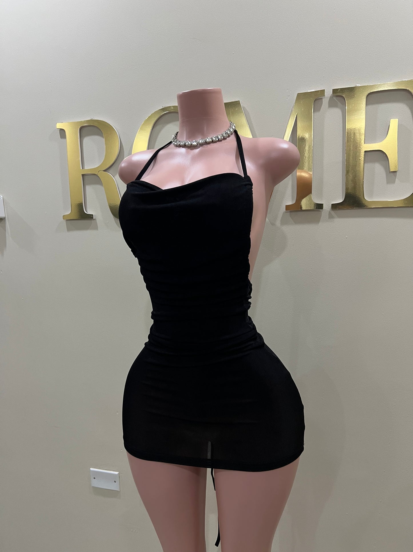 Carey Rouched Mini Dress (Black)