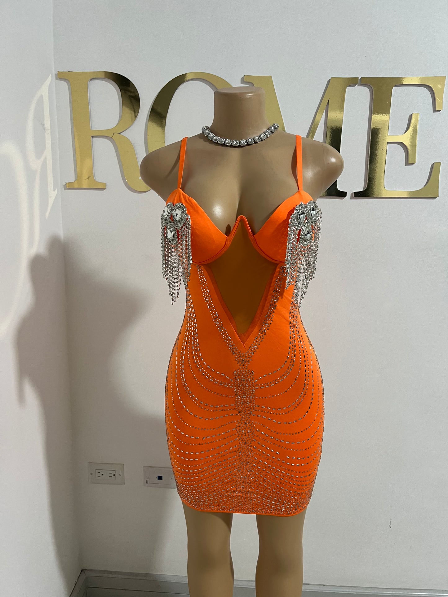 Dazzle Medusa Crystal Dress (Orange)