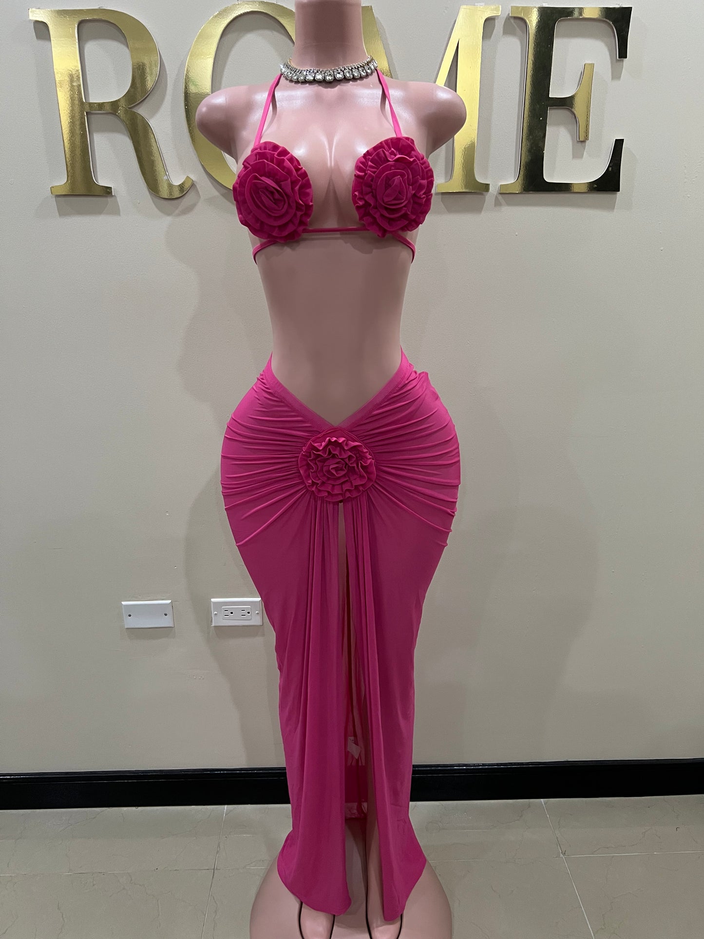 Cassie Flower 3 Pcs Mesh Skirt Set (Pink)