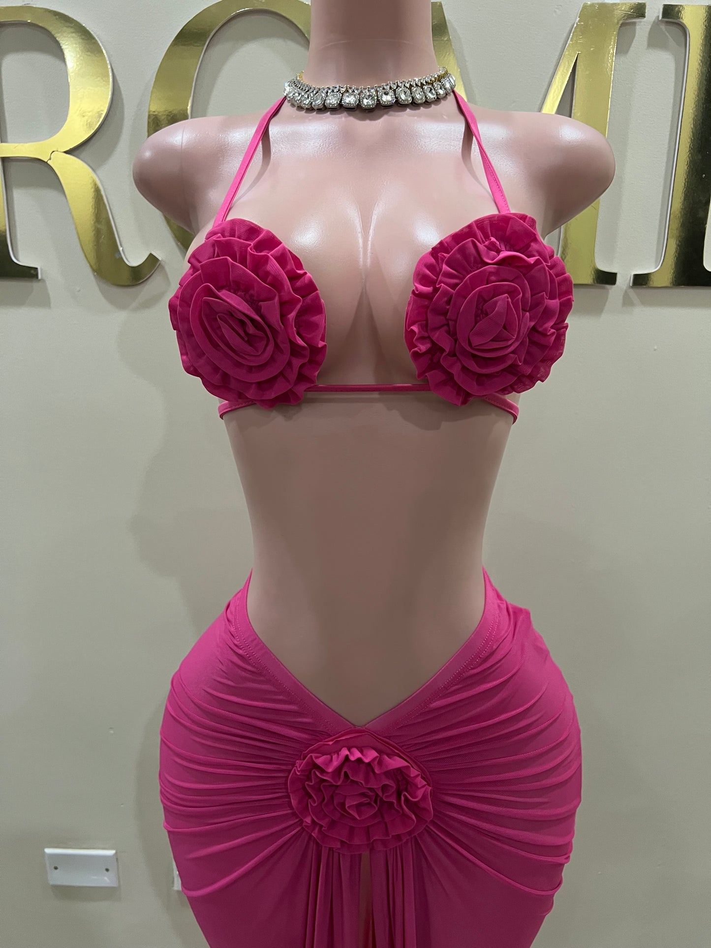 Cassie Flower 3 Pcs Mesh Skirt Set (Pink)