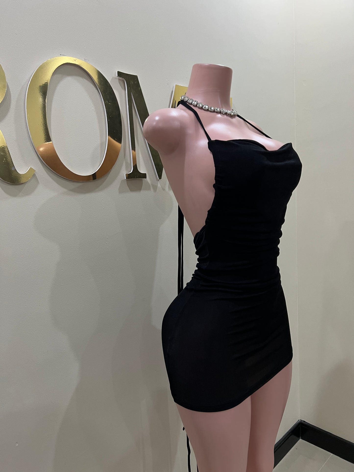 Carey Rouched Mini Dress (Black)