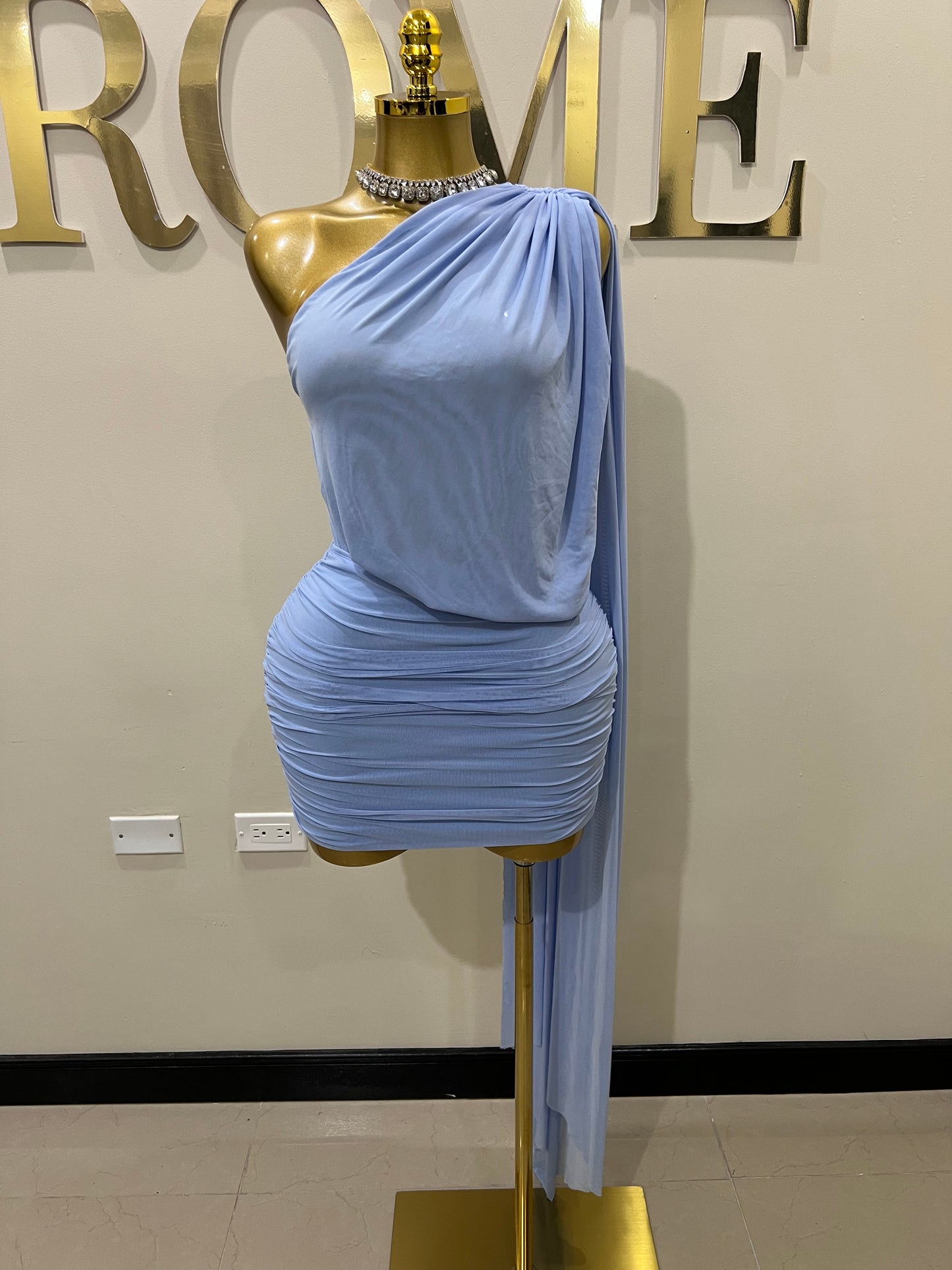 Michelle Backless Allegra Mesh Dress (Blue)