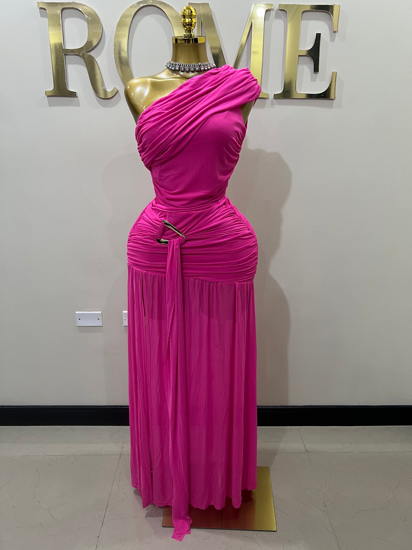 Nara Michelle Angle Mesh Split Dress (Pink)