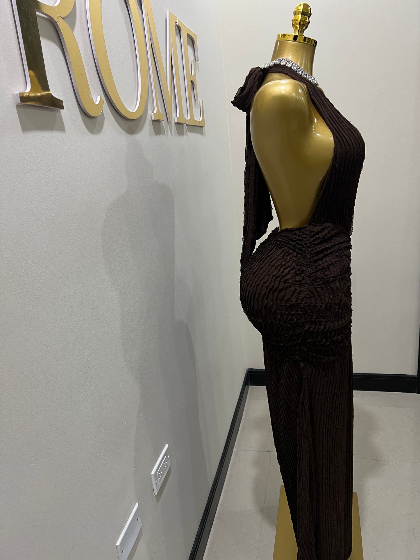 Lily Nara Halter Dress (Dark Brown)