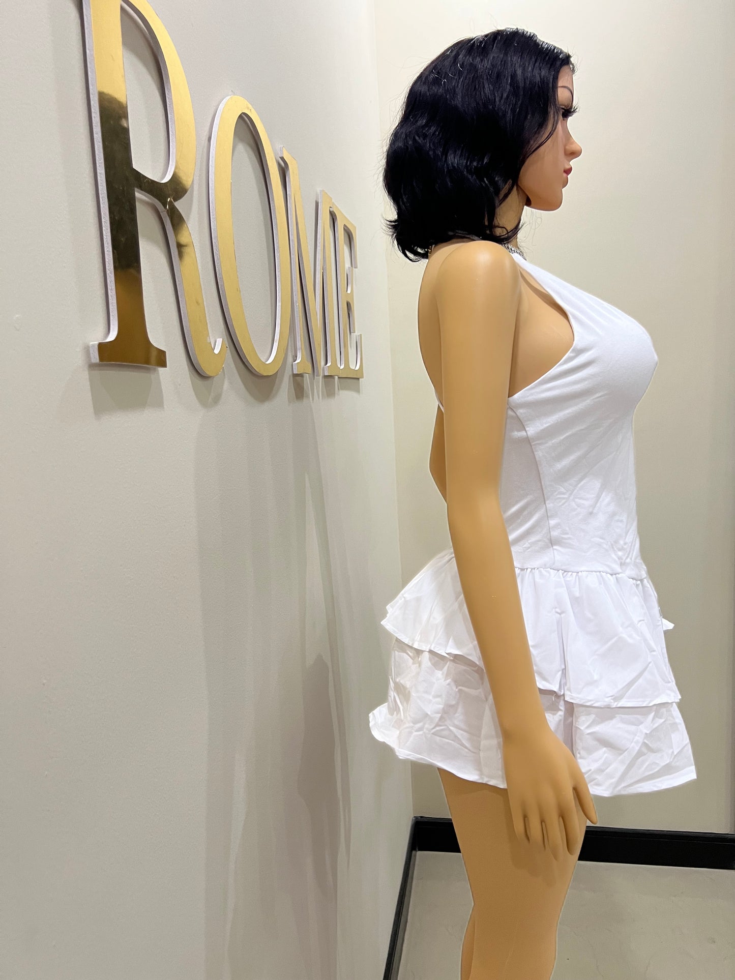Dora Ruffle Super Mini Dress (White)