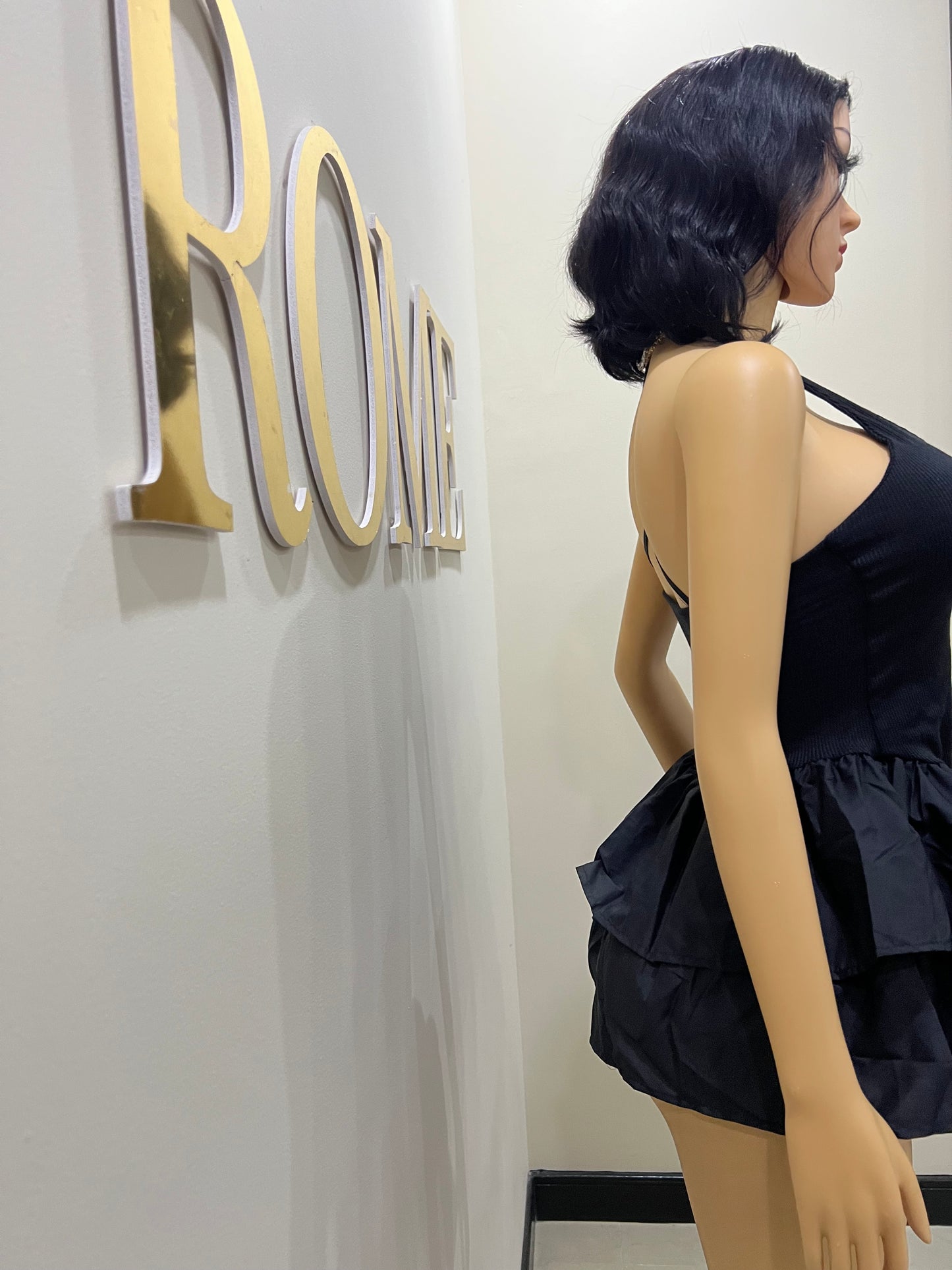 Dora Ruffle Super Mini Dress (Black)